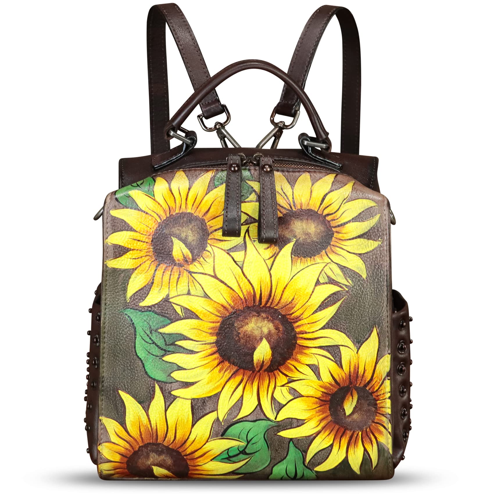 Genuine Leather Satchel for Women - Hand Painted Crossbody Purse, Top Handle Handbag & Convertible Backpack | Handmade Designer Bag for Work, Travel & Everyday Use