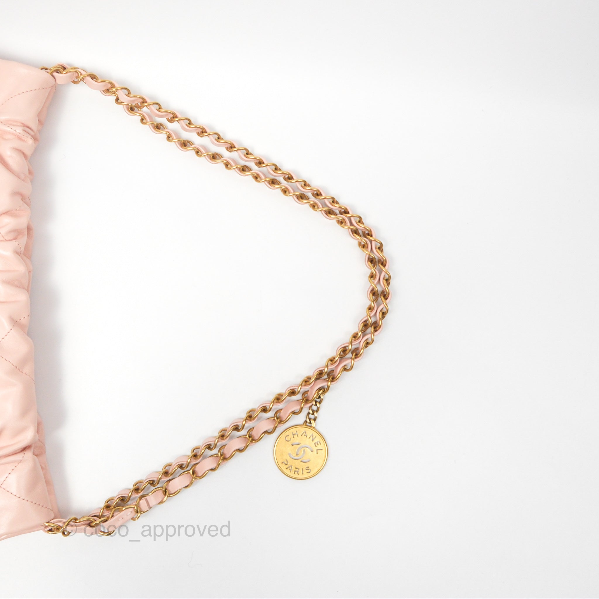 Chanel 22 Small Quilted Pink Shiny Calfskin Bag with Aged Gold Hardware - Luxury Crossbody Purse for Women, Perfect for Date Night & Special Occasions