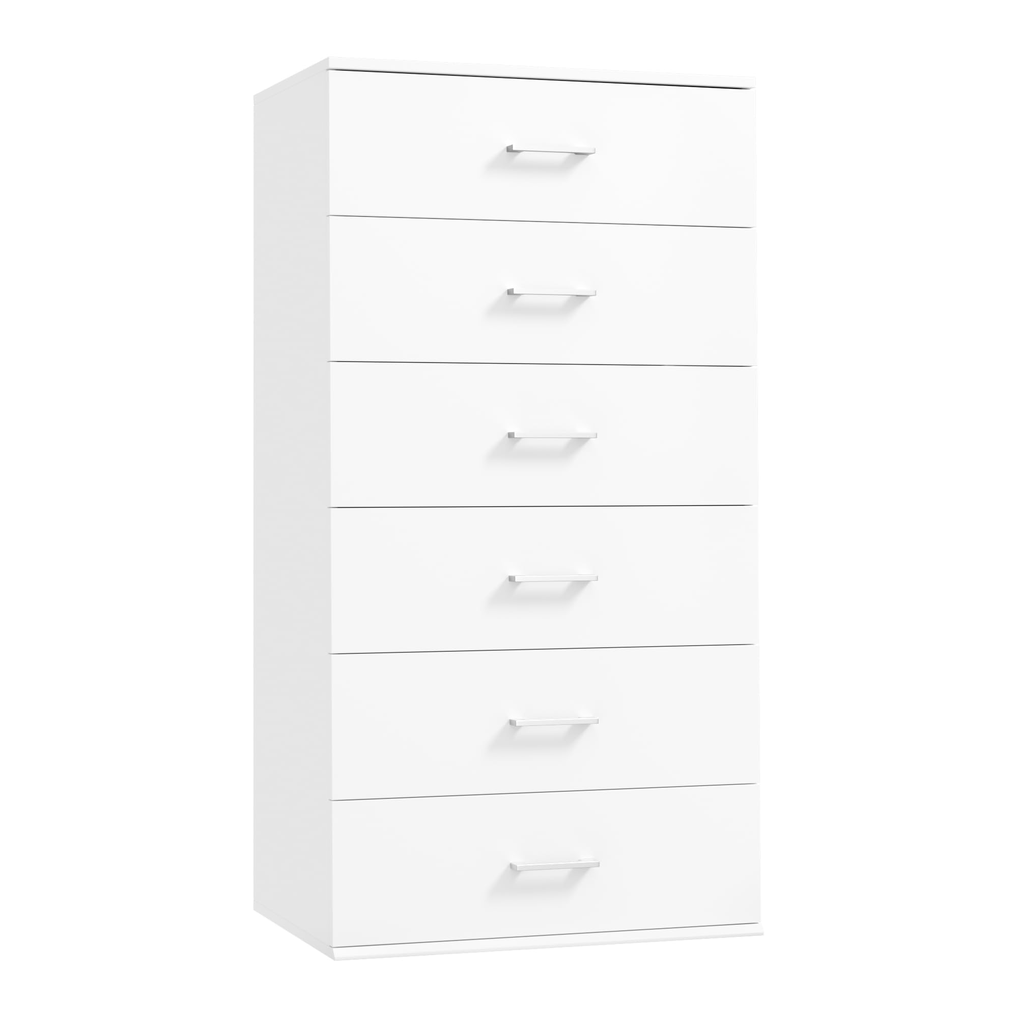 FOTOSOK 6-Drawer White Dresser - Modern Tall Chest of Drawers with Metal Handles, 23.6