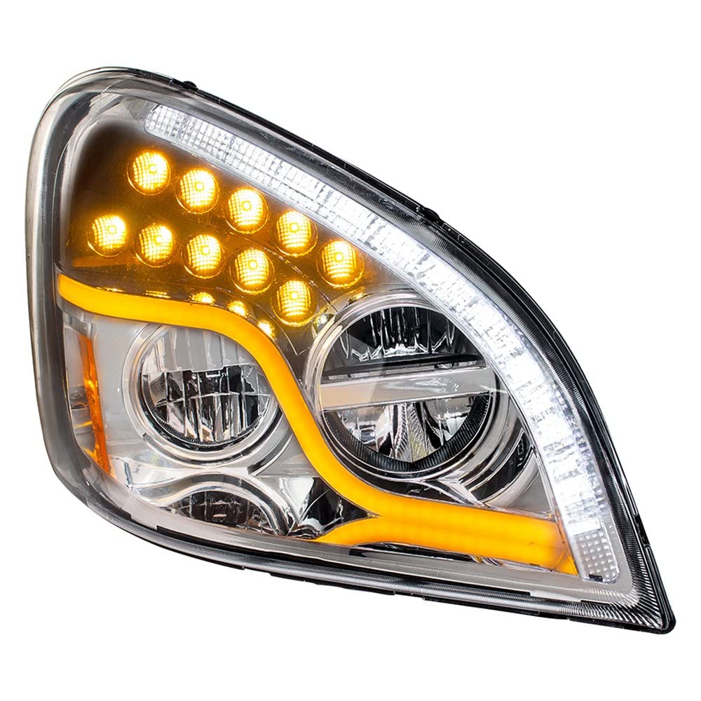 United Pacific 35791 High Power LED Headlight Assembly - Right Side Chrome Housing with High/Low Beam, LED Turn Signal, Position Light Bar & DRL | Perfect for Truck & SUV Upgrades, Night Driving Safety
