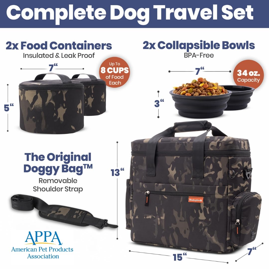 The Original Doggy Bag™ - Premium Dog Travel Bag for Supplies & Accessories - Perfect Gift for Dog Owners - Includes 2 BPA-Free Travel Bowls & 2 Food Containers - Pet Travel Kit for Road Trips, Camping, RV & Outdoor Adventures