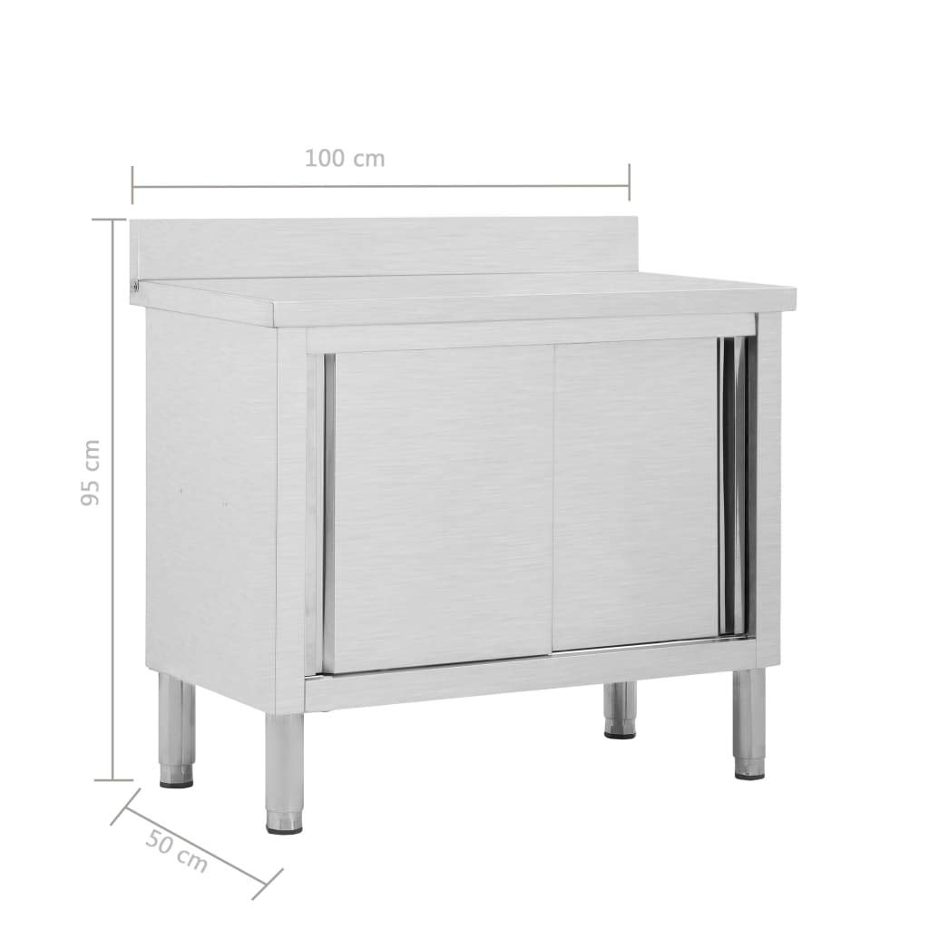 Premium Stainless Steel Kitchen Work Table with Backsplash & Sliding Doors - Commercial Restaurant Grade, Ideal for Home, Hotel & Food Service Use - Perfect for Food Prep, Cooking & Storage