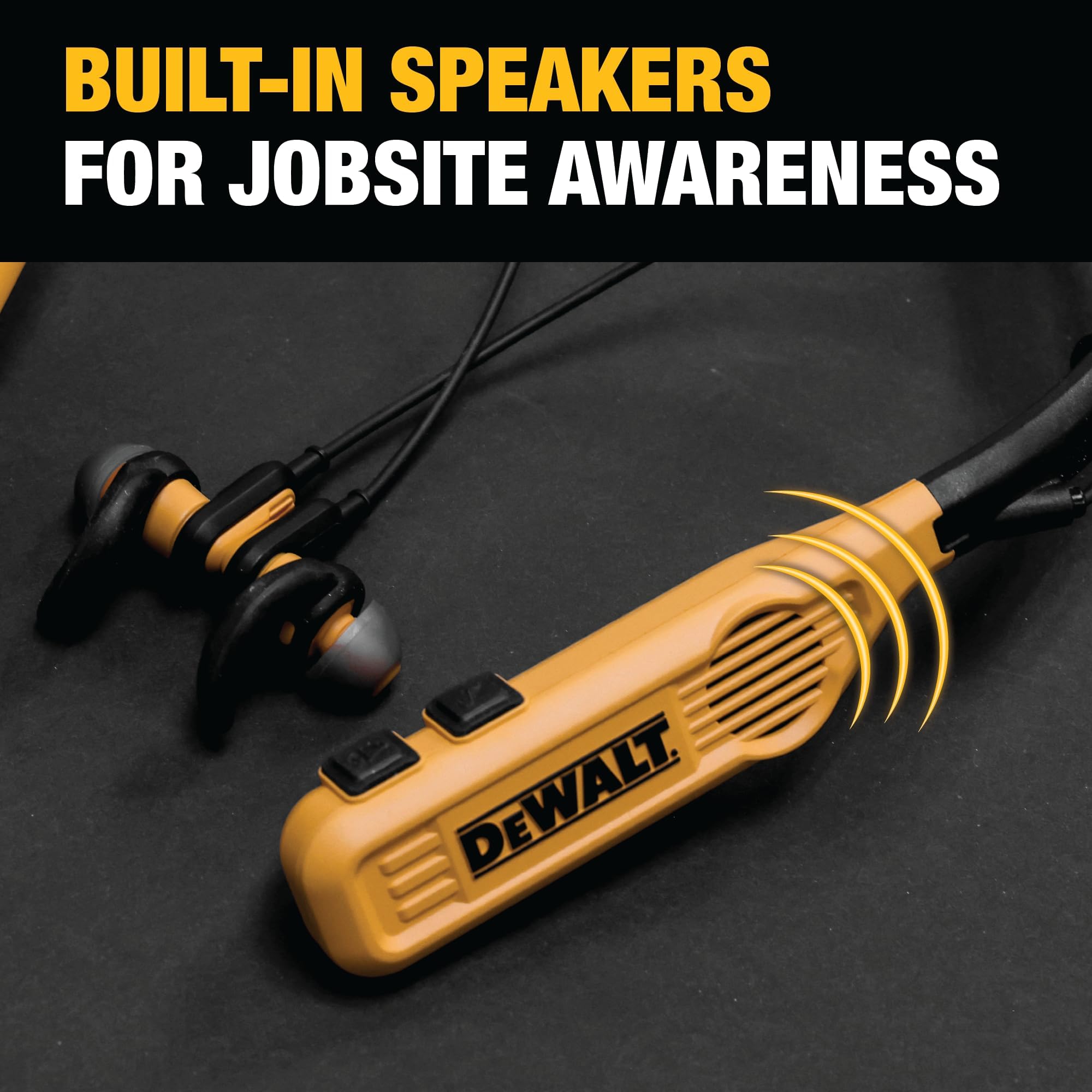 DEWALT 2-in-1 Neckband Bluetooth Headphones with Built-in Speakers - Jobsite Wearable Speaker & Neck Headphones - 60+ Hours Wireless Bluetooth Headset for Hands-Free Music & Calls - Includes Carry Pouch - Perfect for Construction Workers, Gym Enthusiasts & Outdoor Activities