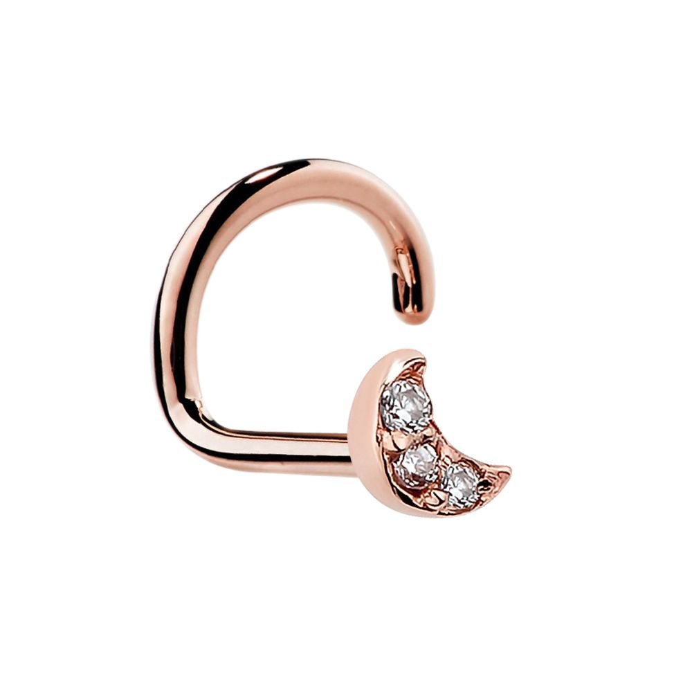 14K Gold Tiny Genuine Diamond Pave Crescent Moon Nose Ring Stud - Elegant Nose Piercing Jewelry for Women, Perfect for Everyday Wear & Special Occasions