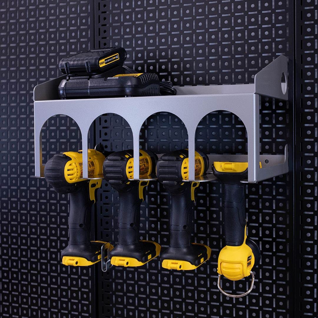 Heavy Duty Cordless Drill Holder - Wall Mount Tool Organizer System for Garage & Workshop (Silver) - Perfect for DIY Projects & Home Improvement