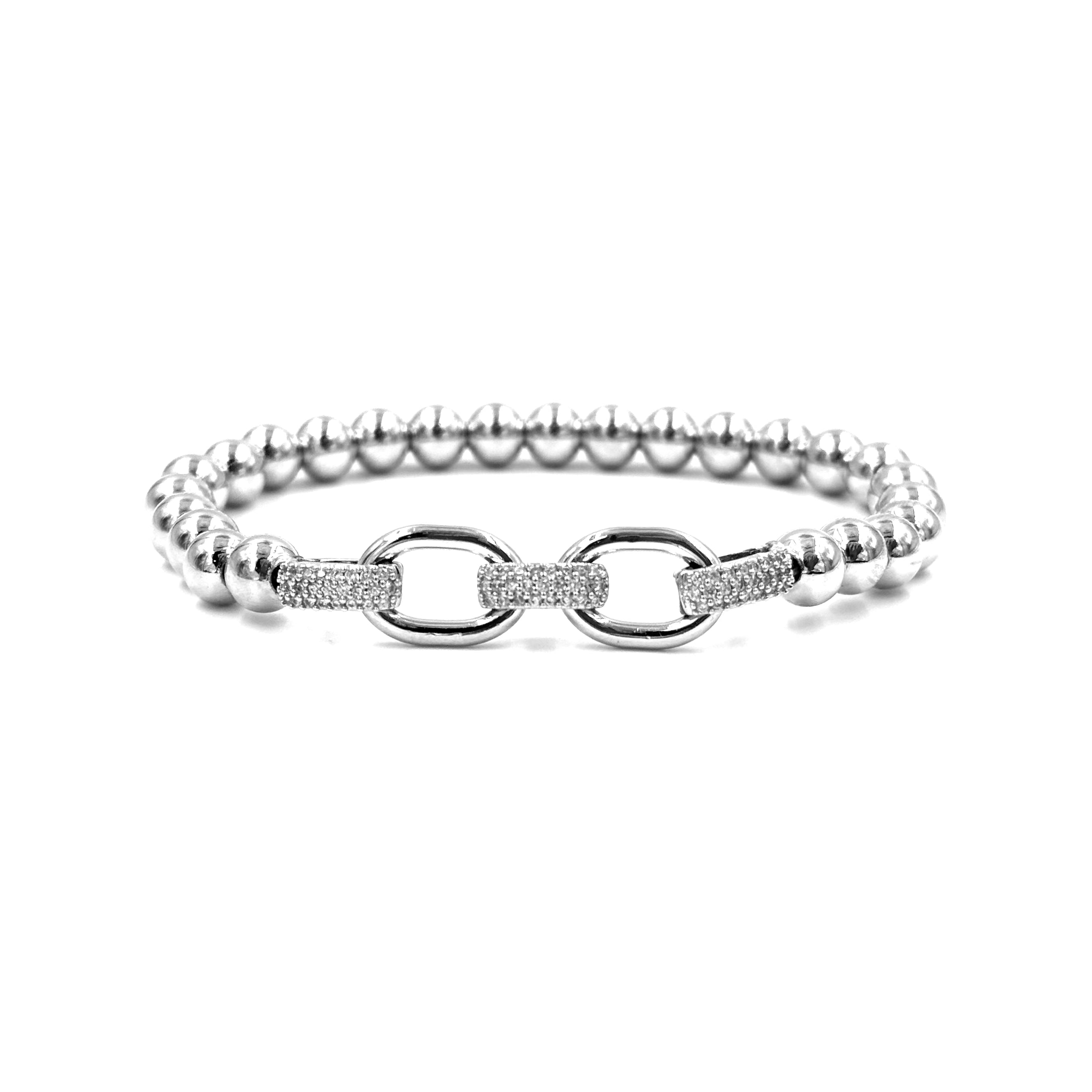 Ashley Gold Stainless Steel 3 CZ Circle Link Chain Stretch Beaded Bracelet for Women - Elegant Fashion Jewelry Gift for Birthday, Anniversary & Party Wear
