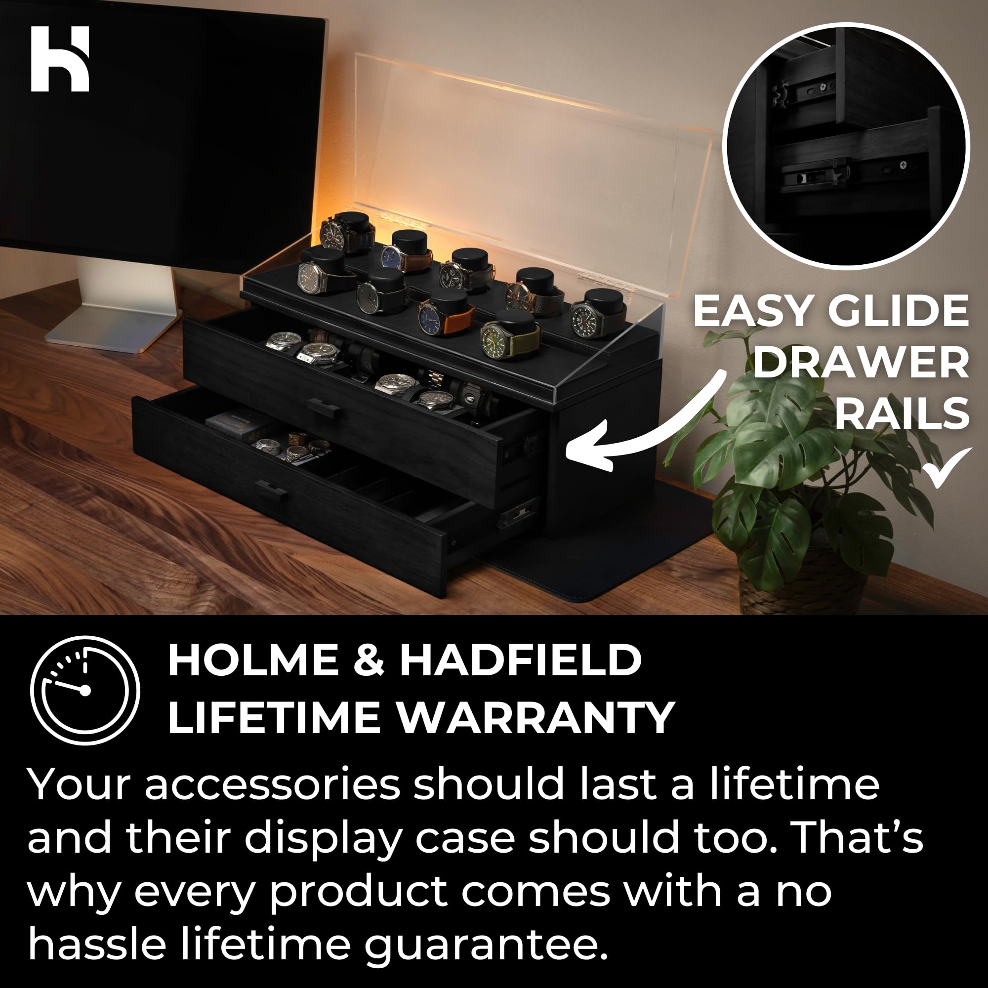 Holme & Hadfield Premium 17-Slot Wooden Watch Display Case - Extra Large Handcrafted Men's Watch Organizer Box with Two Drawers - Luxury Watch Storage for Collectors - Perfect Birthday Gift for Watch Enthusiasts - Ideal for Home, Office, or Jewelry Store Display