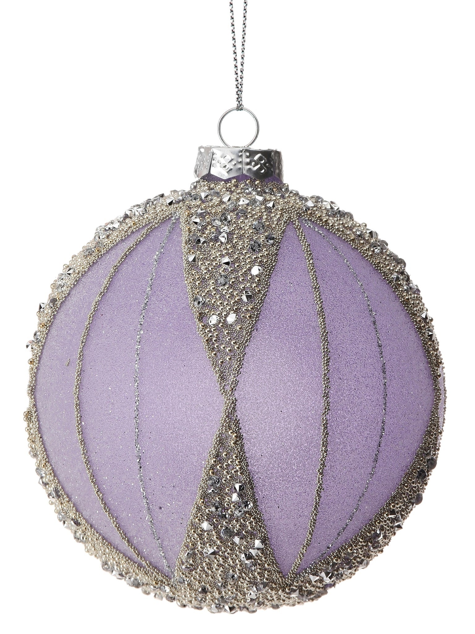 4 Pack Lavender & Silver Frosted Glass Bead Christmas Ornaments - Elegant Holiday Tree Decorations for Home, Office, and Party Decor