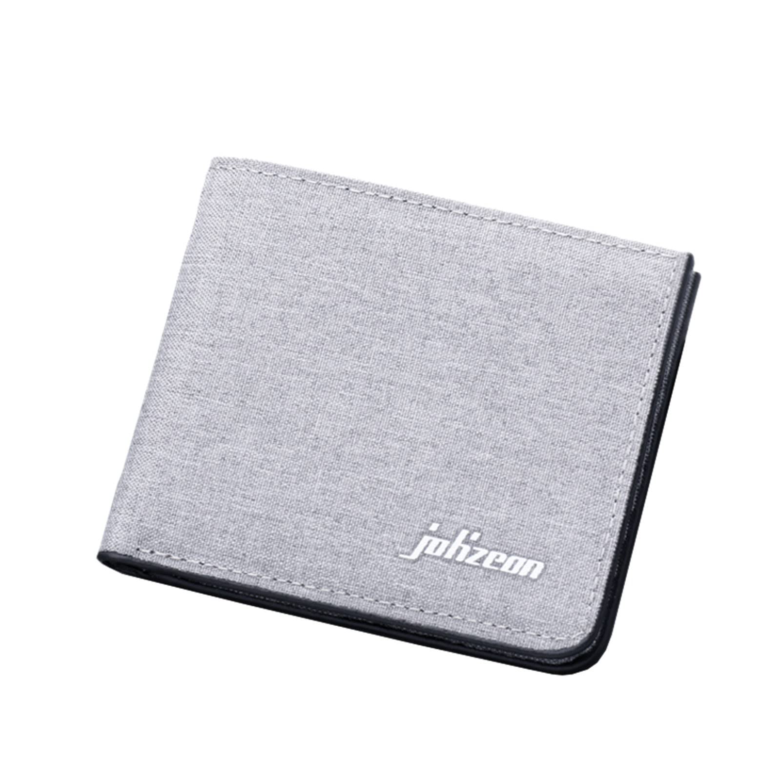 Men's Canvas Coin ID Short Wallet - Slim Open Purse with Multiple Card Slots & Badge Holder (Grey, One Size) - Perfect for Everyday Carry, Travel & Business Use