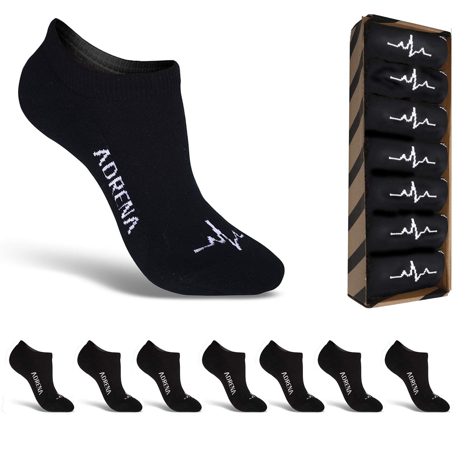 ADRENA No Show Athletic Socks for Men & Women - Breathable Cushioned Liner Socks 7-Pack Gift Box - Perfect for Running, Gym, Sports & Casual Wear