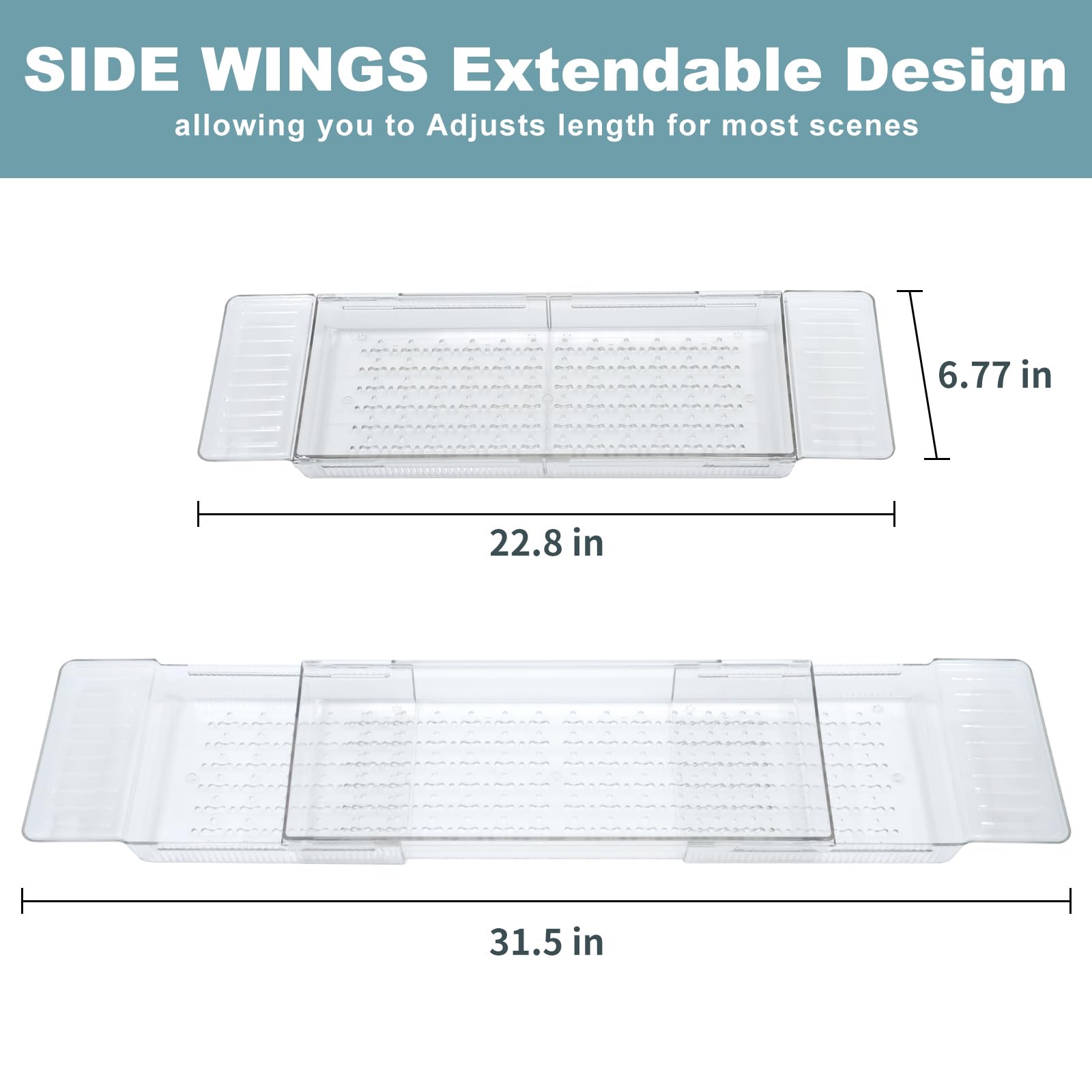 Expandable Bathtub Tray - Adjustable Bathtub Caddy with Anti-Slip Mat | Multifunctional Bath Storage for Books, Wine Glasses & Phone | Perfect for Relaxing Baths, Spa Days & Self-Care Moments
