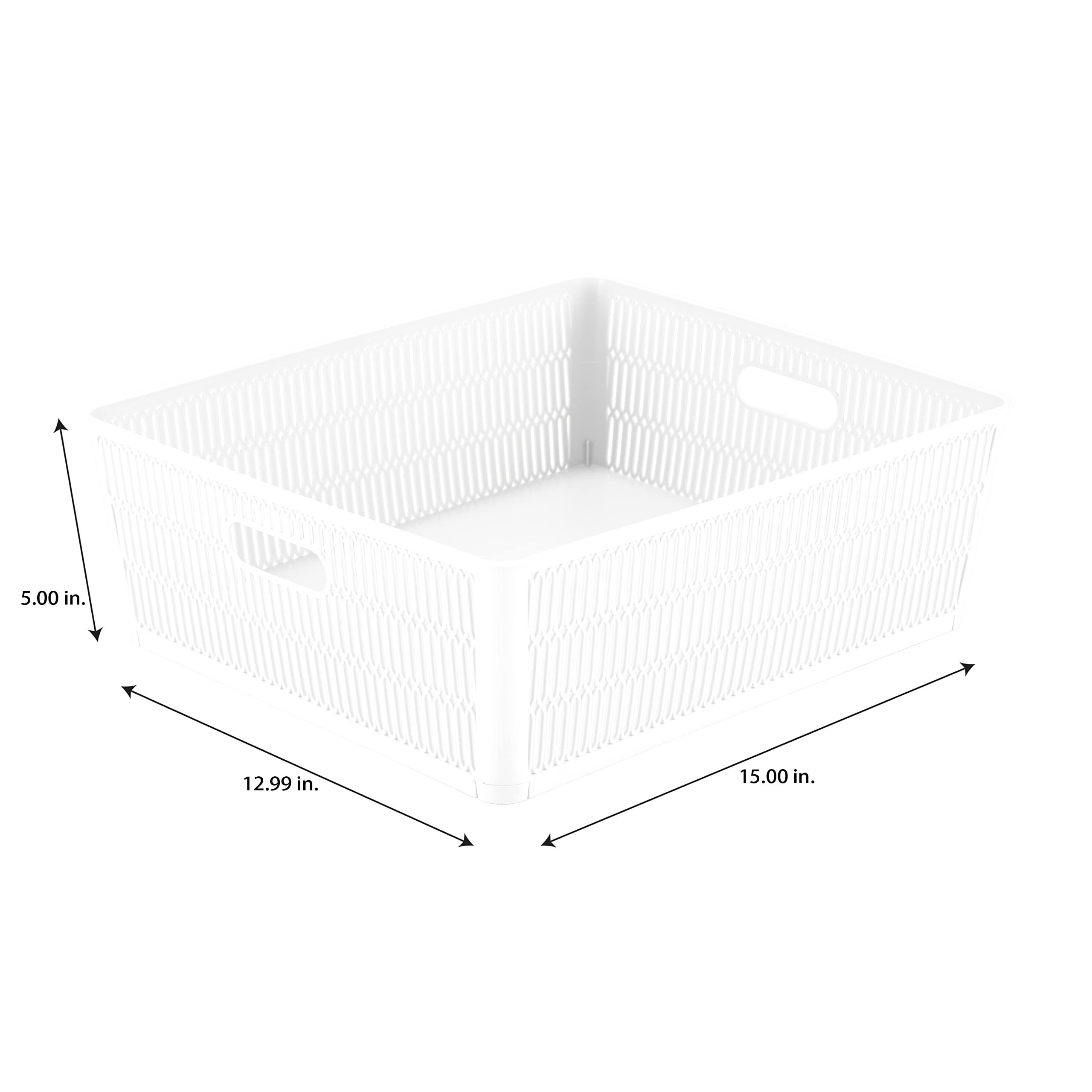 Simplify 4-Pack Shallow Slide Stackable Storage Bins | White Open Tote Baskets for Bathroom, Pantry, Playroom & Office Organization | Stackable Home & Craft Storage Solutions | Perfect for Shelves, Closets & Under-Bed Storage
