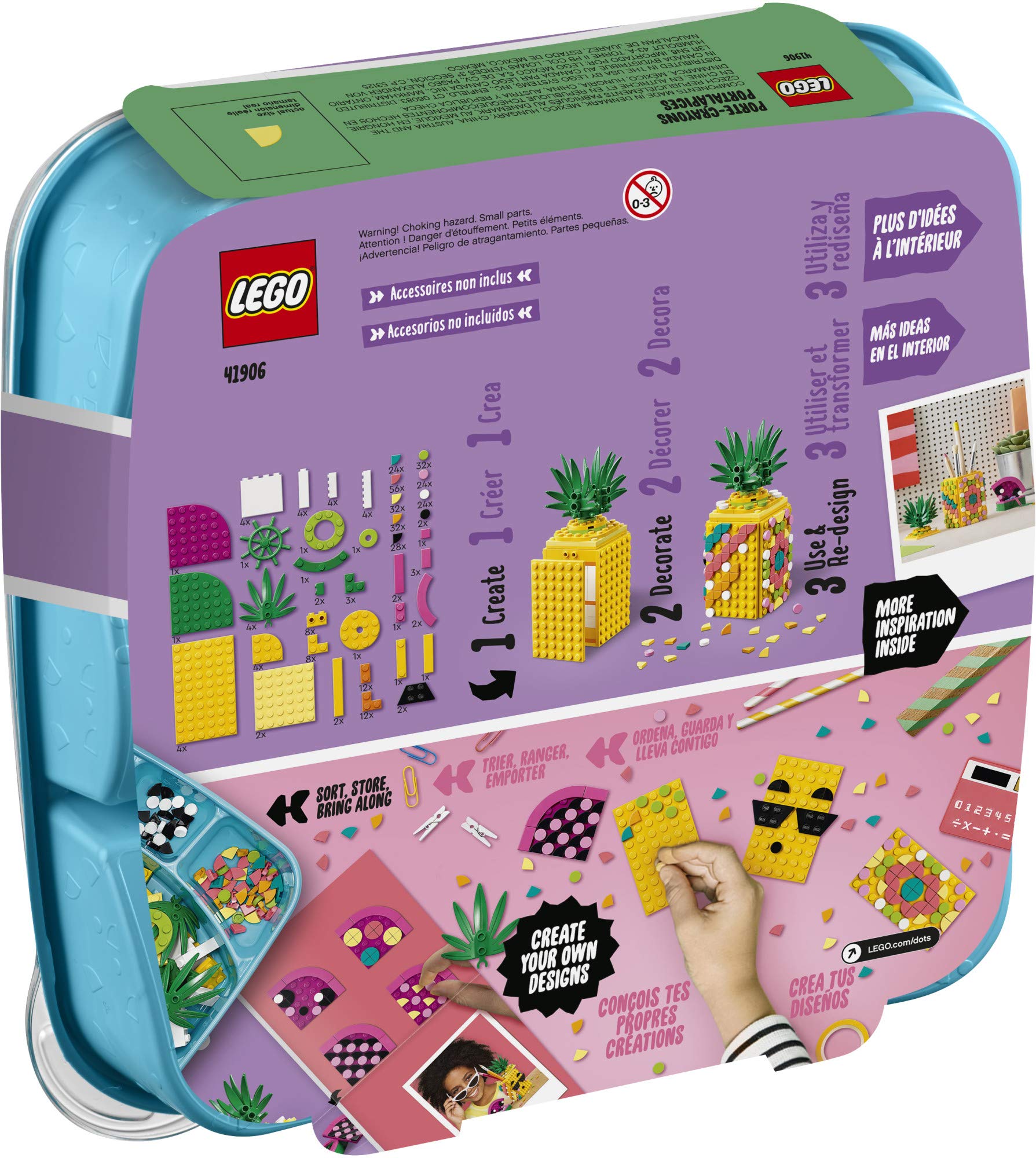 LEGO DOTS Pineapple Pencil Holder 41906 - 351 Piece DIY Craft Kit for Kids, Creative Arts & Crafts Project, Fun Holiday & Birthday Gift Idea - Perfect for Desk Organizer & Kids Room Decor