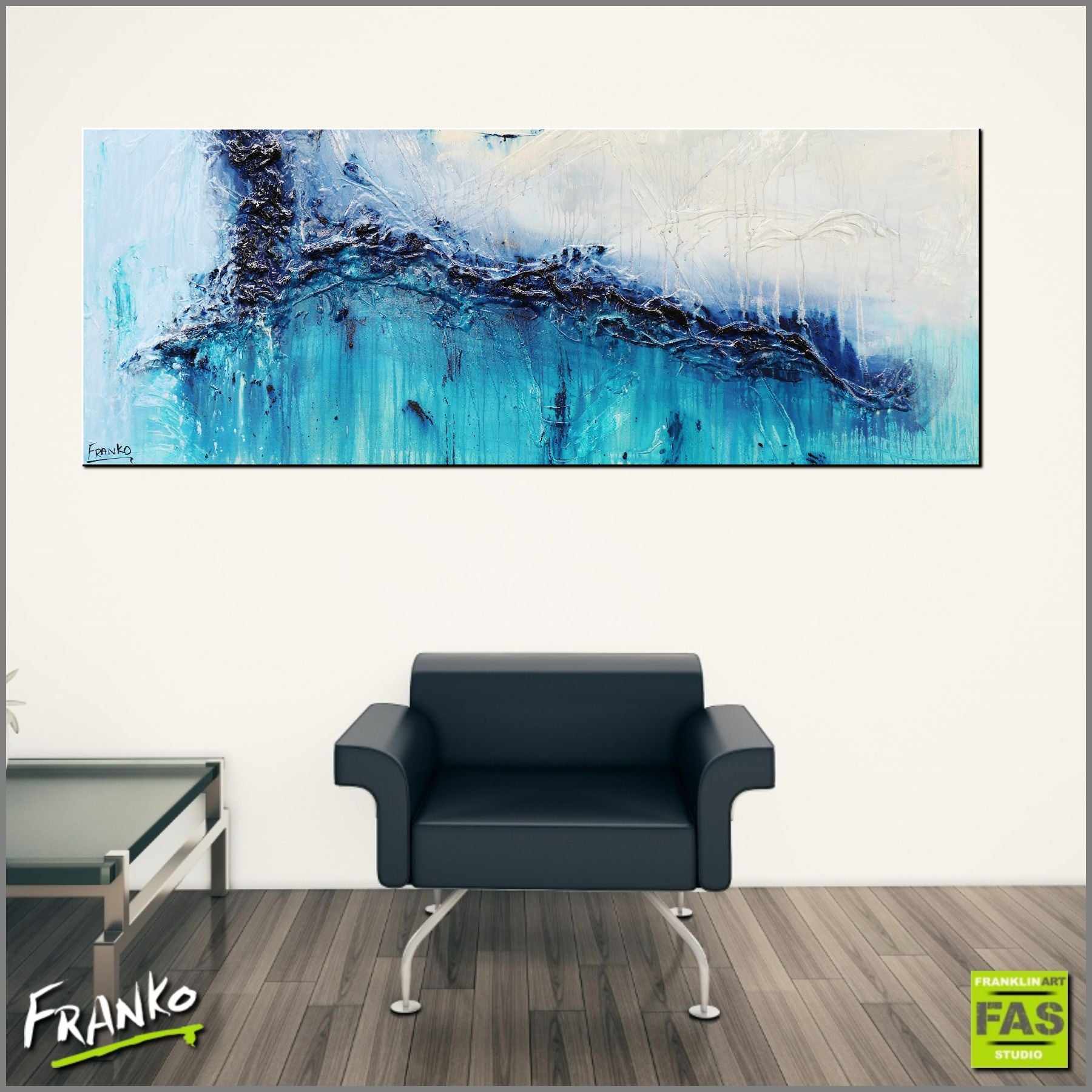 Nature's Best 160cm x 60cm Blue Abstract Canvas Art - Modern Wall Decor for Living Room, Bedroom & Office - Handmade Painting for Home & Office Interior Design