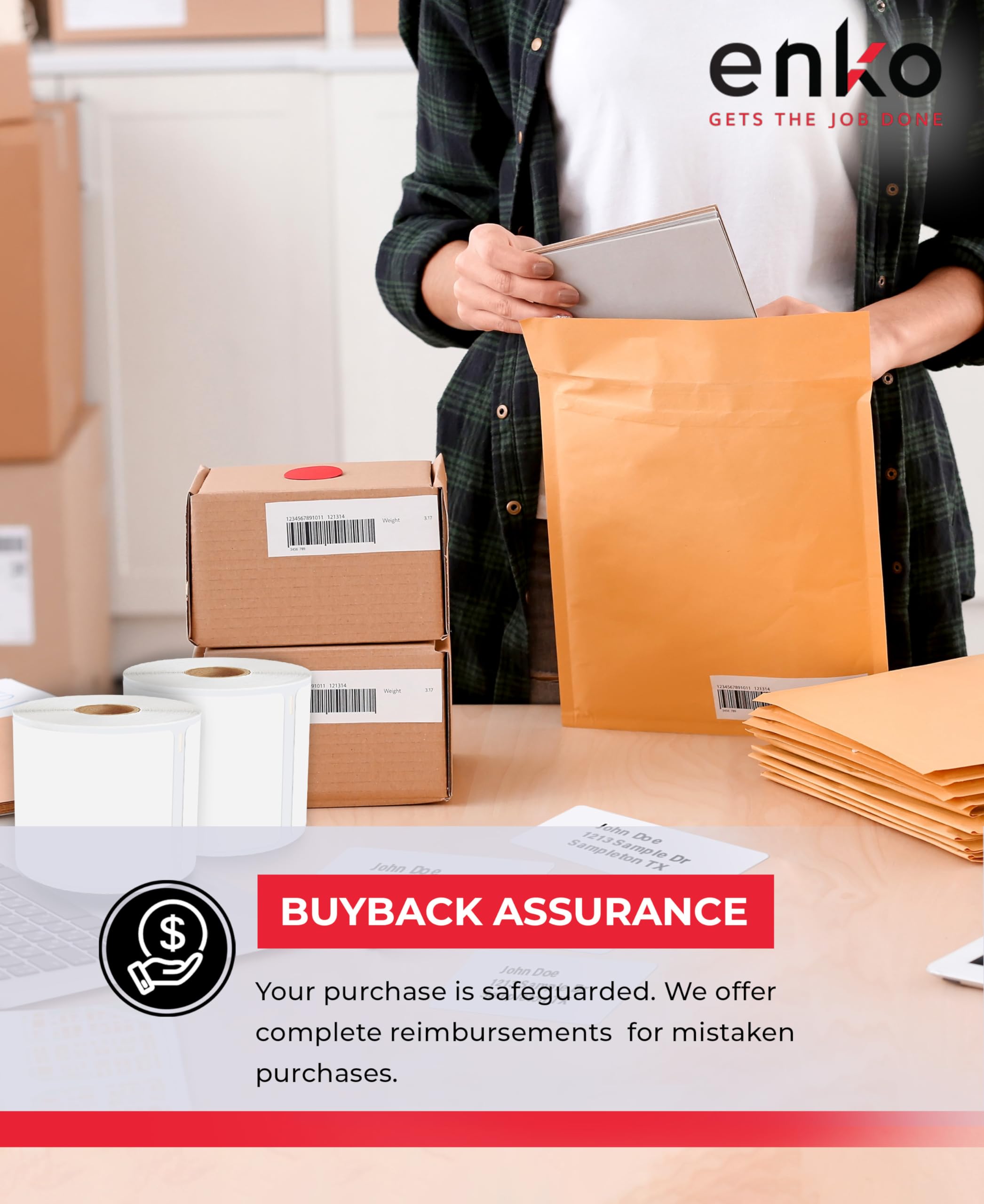 enKo 6 Rolls (1320 Labels) Address & Shipping Labels 2-1/8 x 4 Inch - Compatible with Dymo LabelWriter 30323 - Perfect for Ecommerce, Small Business & Home Office Shipping