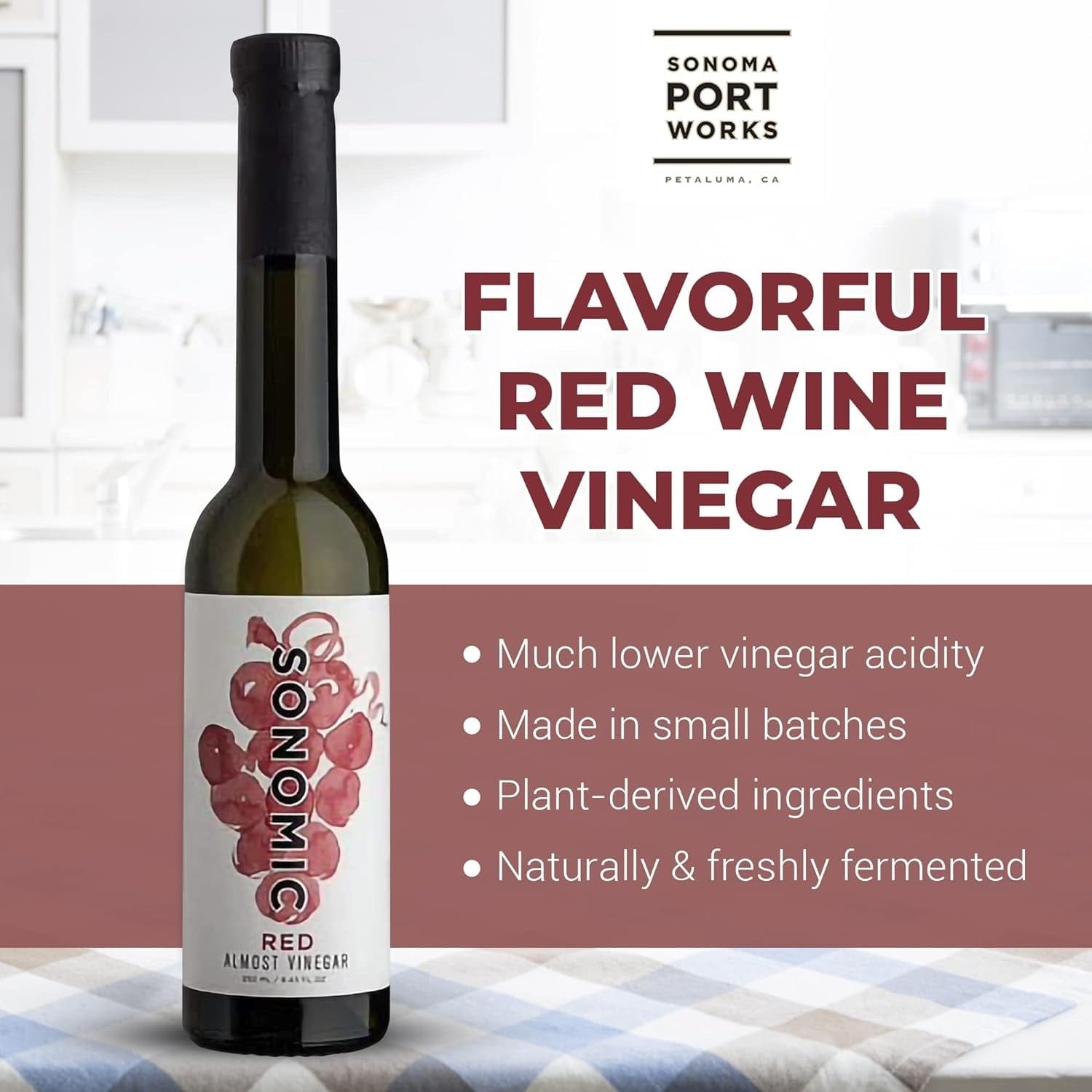 Premium Sonomic Red Wine Vinegar (Cabernet Sauvignon) - Ideal for Salads, Marinades & Gourmet Cooking