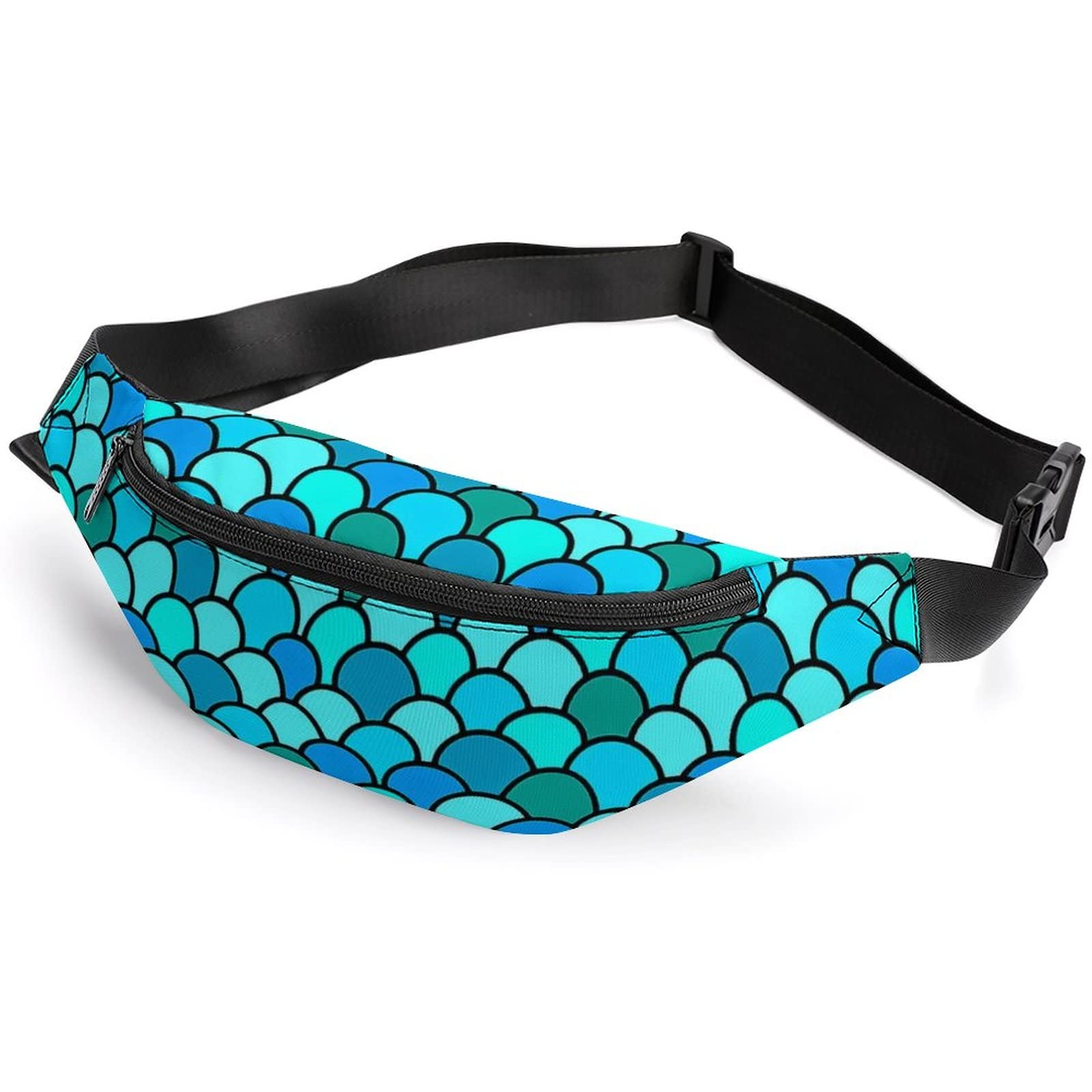 Waterproof Green Fish Scale Fanny Pack for Men & Women - Fashionable Waist Bag for Travel, Running, Hiking & Outdoor Activities | Perfect for Gym, Concerts & Daily Use