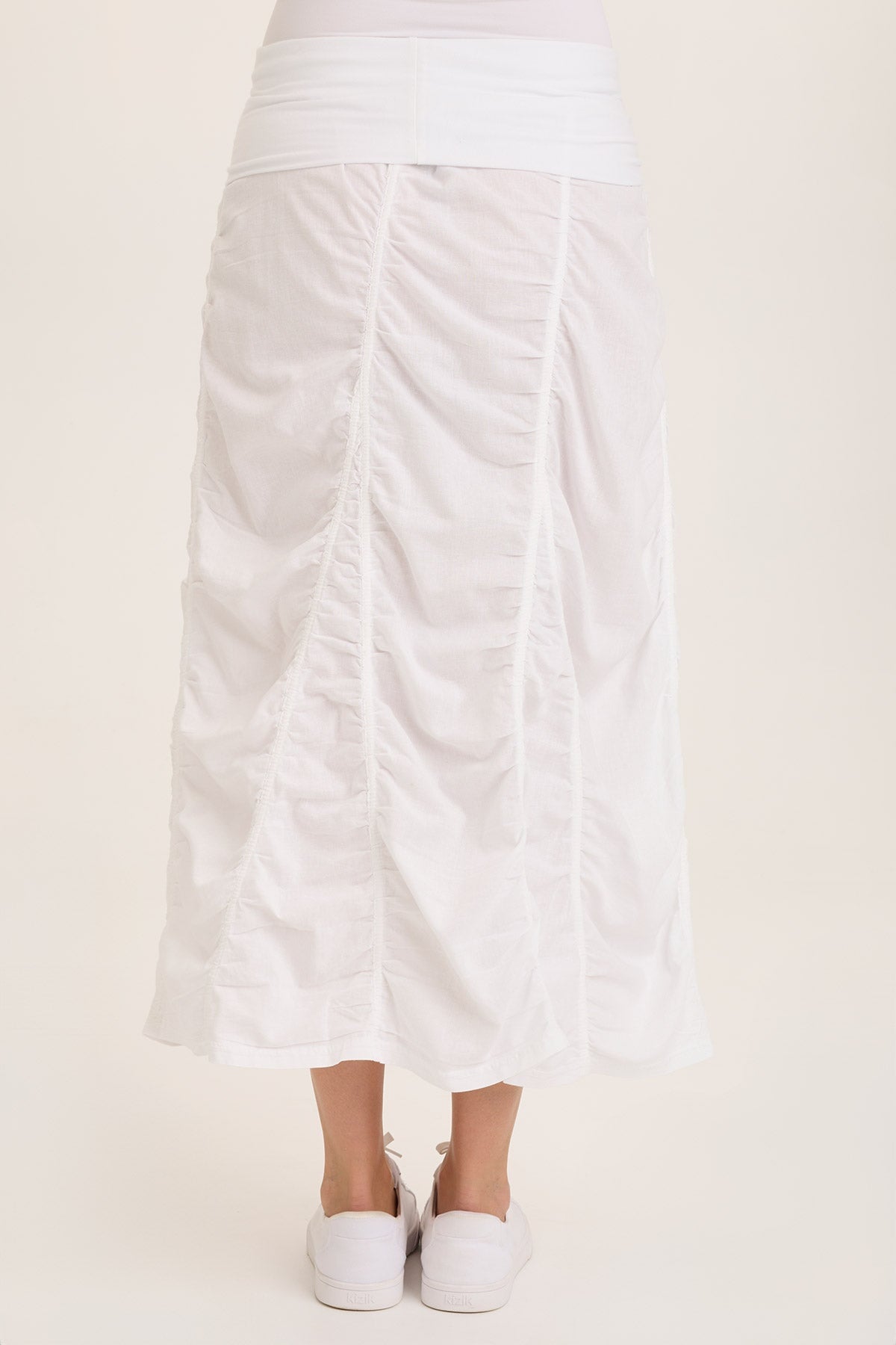 Linen Shirred Asymmetric Midi Skirt - Women's Boho Summer Skirt with Elastic Waist | Perfect for Beach Vacations, Date Nights & Casual Outings