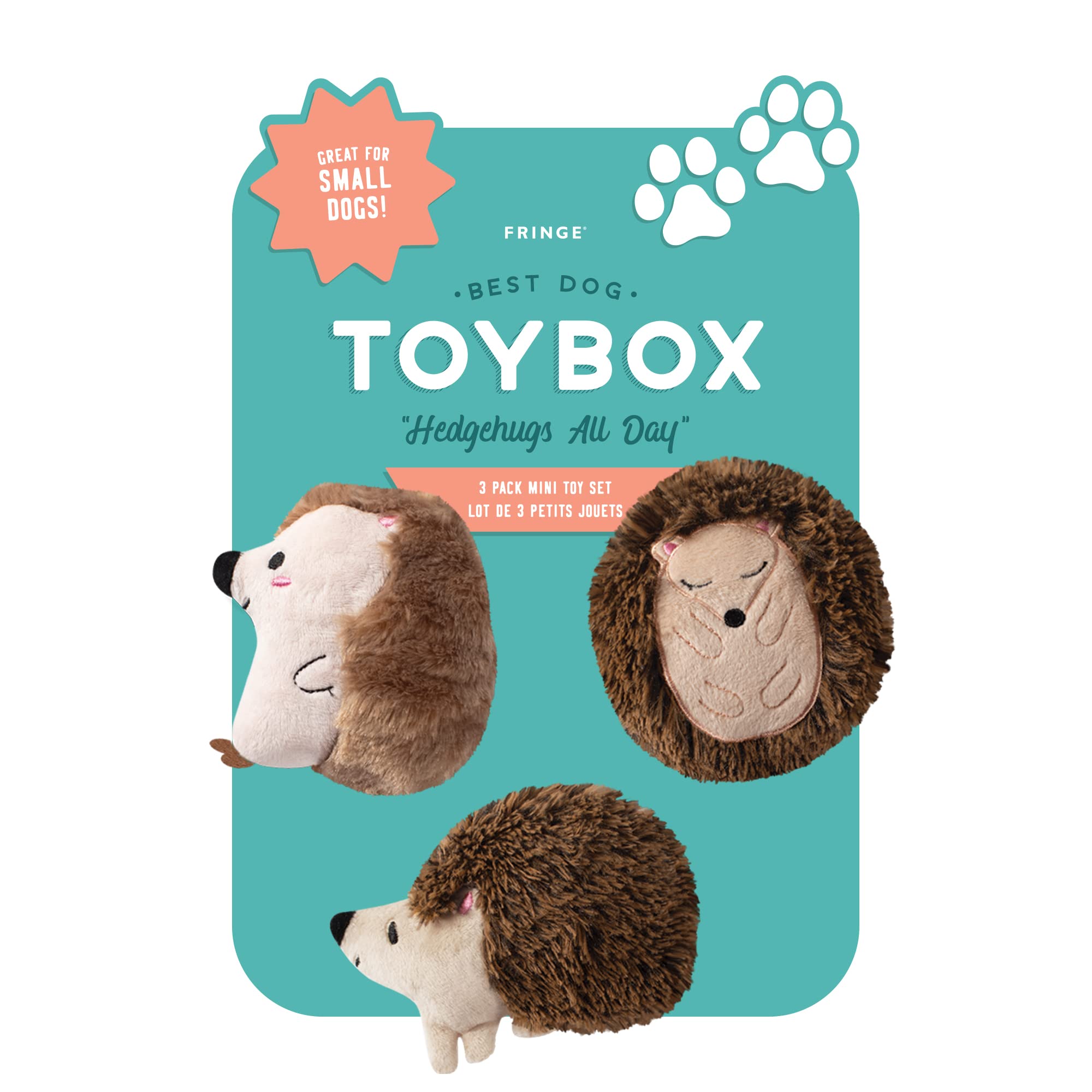 FRINGE STUDIO Small Dog Chew Toys - 3 Piece Hedgehog Pet Toy Set for Puppies & Teething Dogs | Durable & Safe for Indoor & Outdoor Play