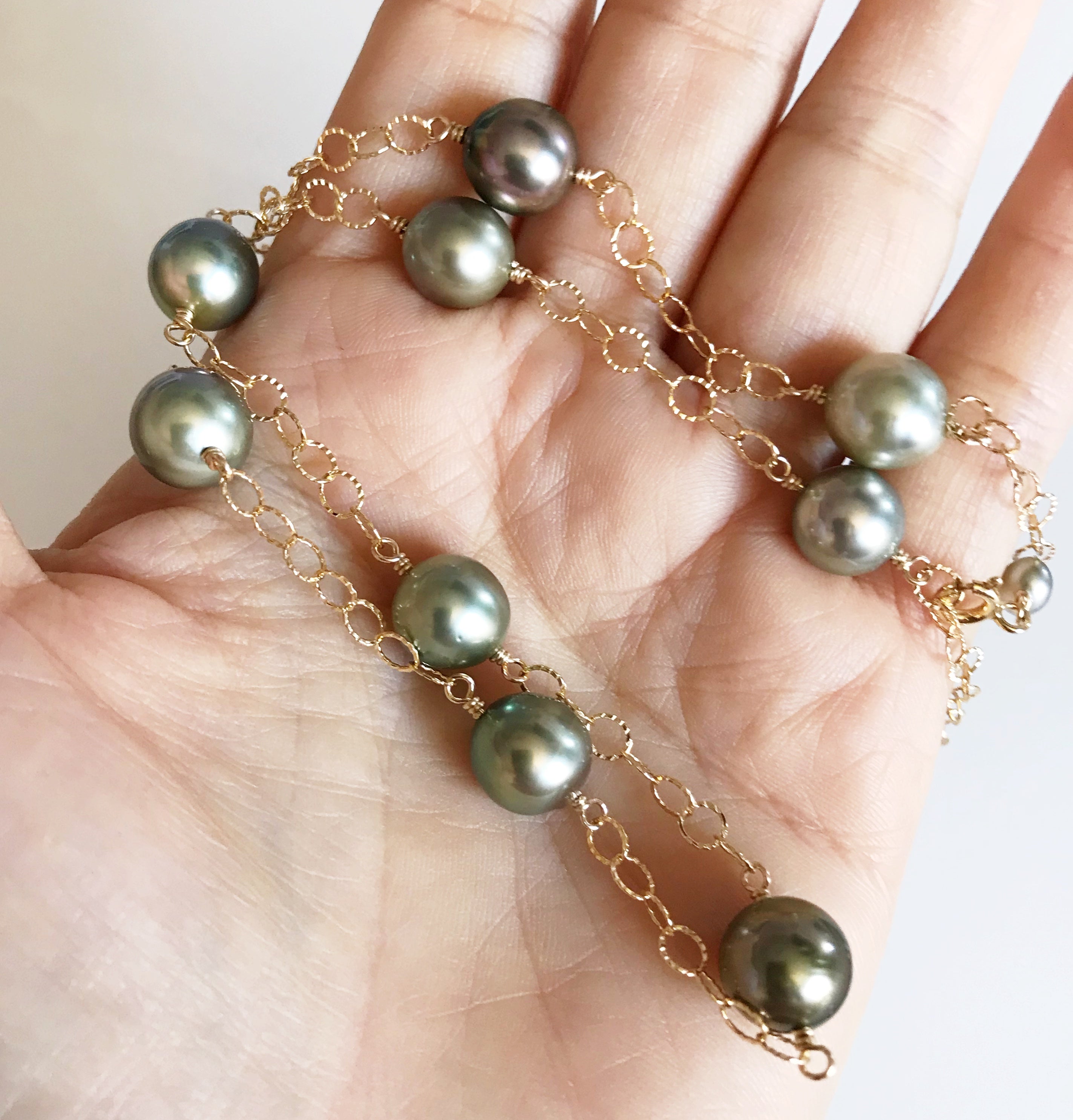 LEILANI Natural Pistachio Tahitian Pearl Necklace (N272) - Elegant Jewelry for Women, Perfect for Weddings, Parties & Special Occasions