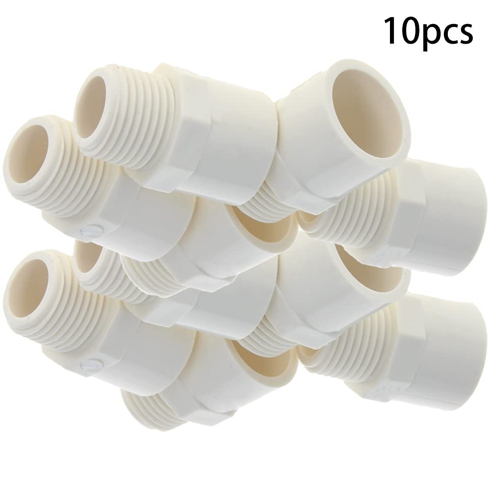 20mm Slip x 1/2PT Male Thread PVC Pipe Fitting Adapter Connector - White (10Pcs) for Garden Hose Irrigation, Watering Systems & DIY Plumbing Projects