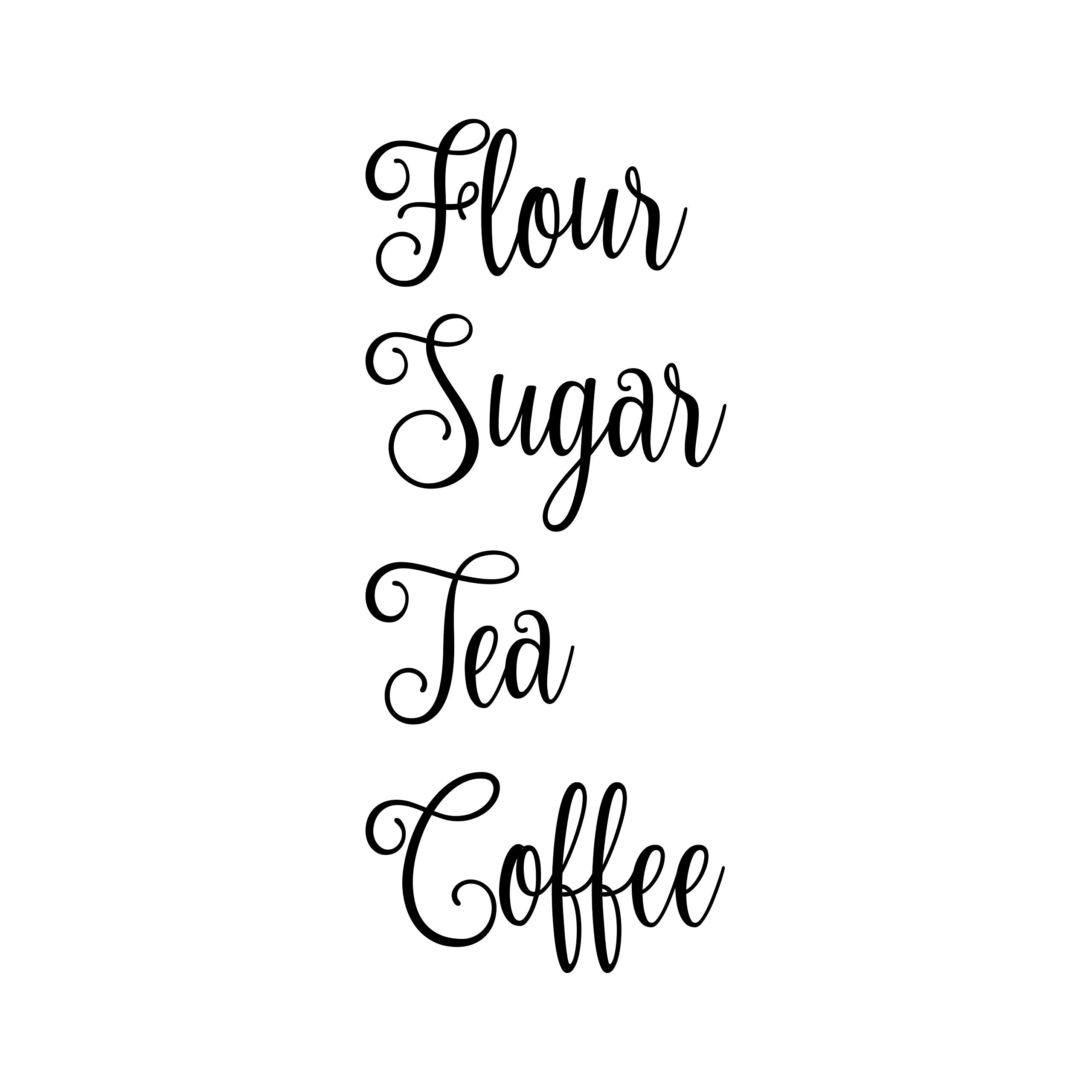 Set of 4 Vinyl Canister Labels for Kitchen - Flour Sugar Tea Coffee Storage - 20 Color Options (Including Black) - Waterproof Decal Stickers for Pantry Organization & Home Decor