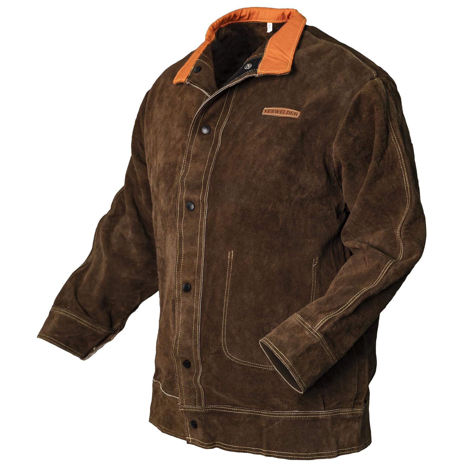 YESWELDER Heavy Duty Leather Welding Jacket for Men & Women - Heat & Flame Resistant Welding Coat for Arc, MIG, TIG Welding - Perfect for Metal Fabrication, Construction & DIY Projects