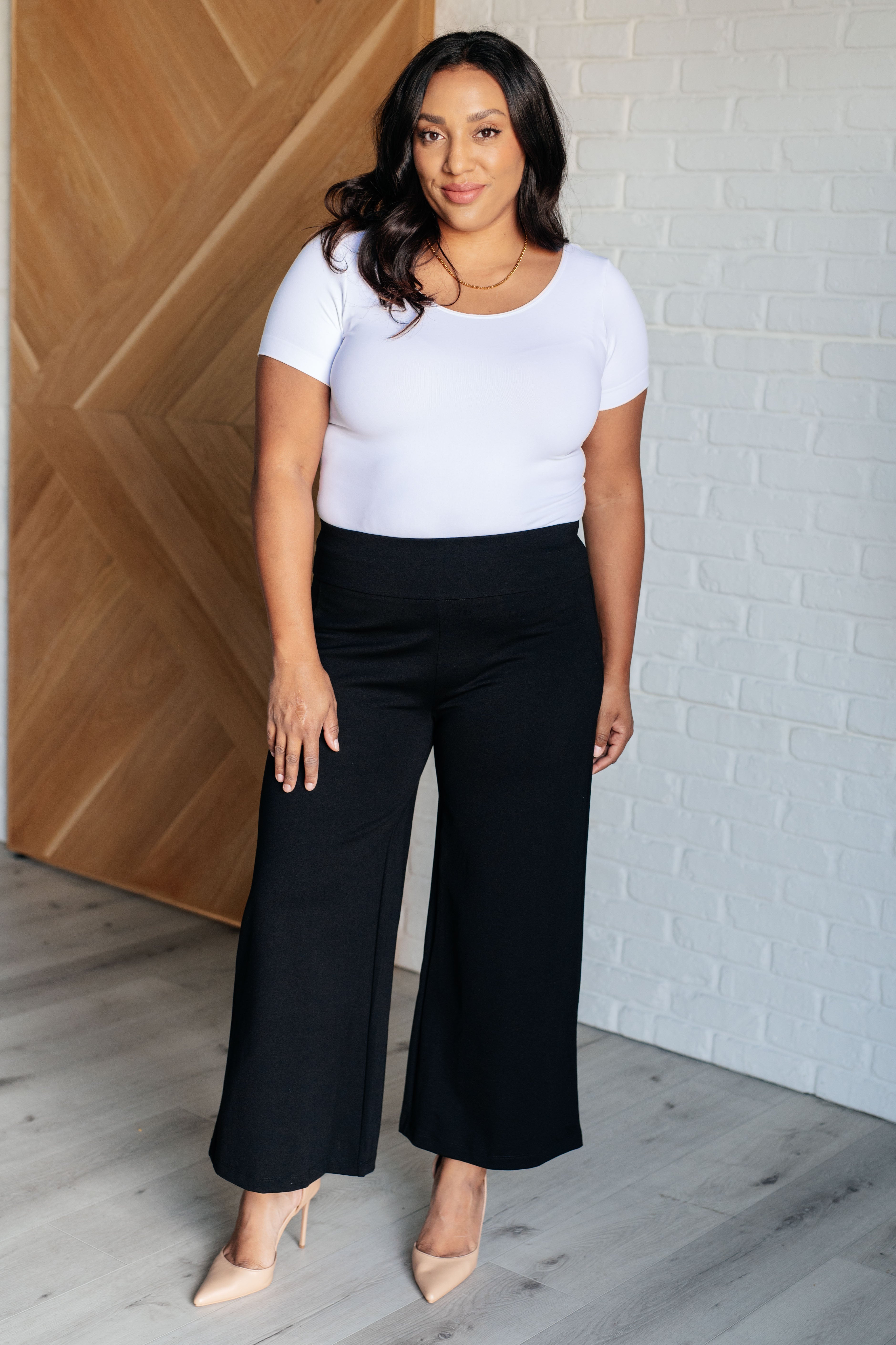 Magic Wide Leg Crop Pants for Women - High Waisted Stretchy Black Lounge Pants | Perfect for Yoga, Travel & Casual Wear