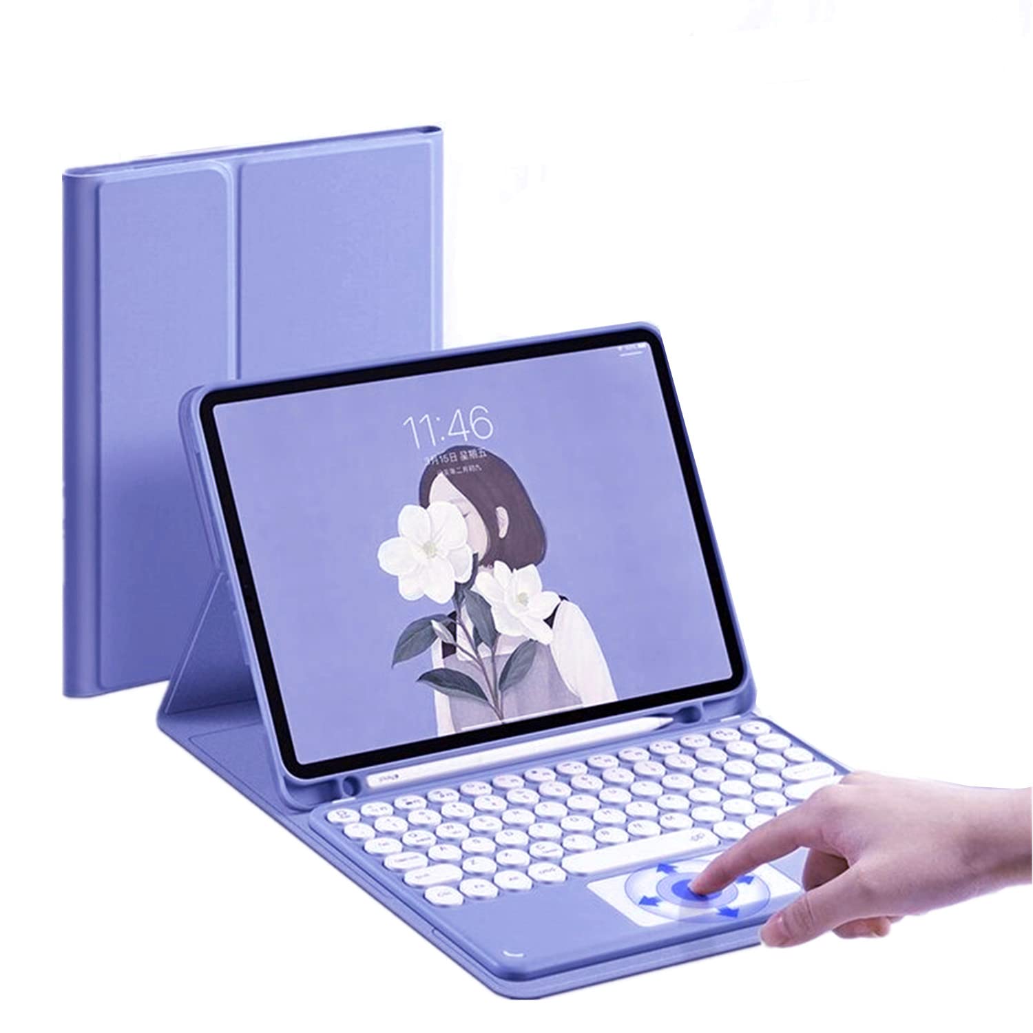 Magnetic Detachable Bluetooth Keyboard Case for iPad Air 11'' (2024/Air4/Air5) - Slim Smart Touch Keyboard with Round Keys & Pen Holder, Purple - Perfect for Work, Study & Travel
