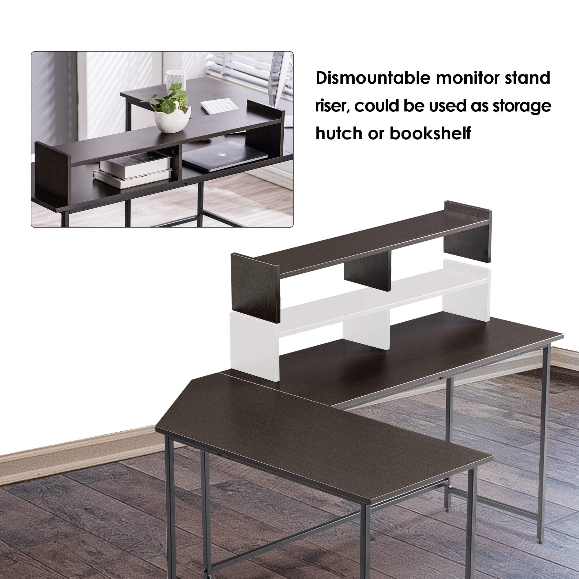ivinta L-Shaped Gaming Desk - Reversible Corner Computer Desk with Monitor Stand for Small Spaces, Home Office, Living Room & Bedroom | Compact Workstation for PC Gaming & Remote Work