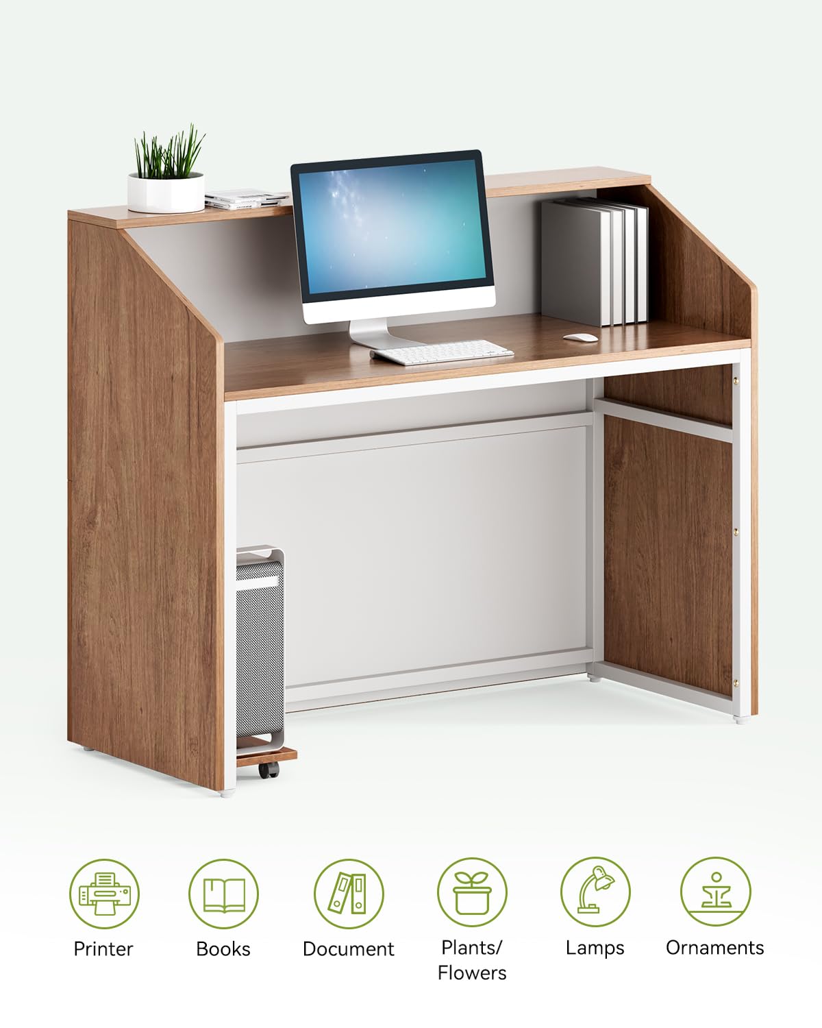 47-Inch Oak Reception Desk with Counter - Modern Lobby Welcome Table for Office, Beauty Salon & Retail Checkout - Durable & Stylish Front Desk for Professional Spaces