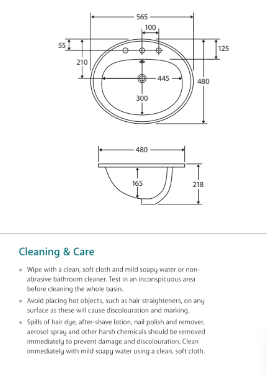 Fienza RB506A White Inset Lacy Basin with Single Tap Hole - Perfect for Bathroom Vanity Sinks and Modern Home Decor