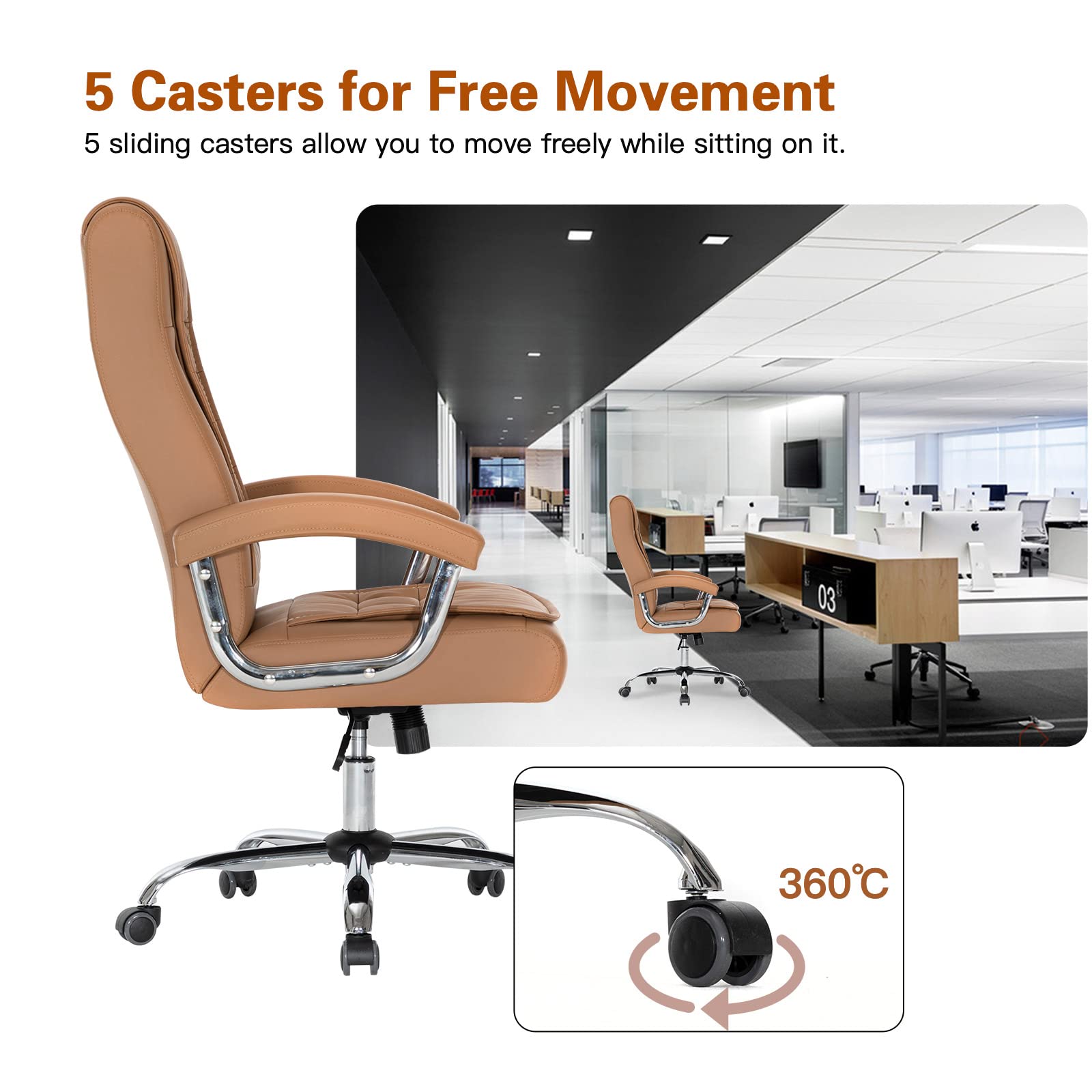 Premium Ergonomic Executive Office Chair - Adjustable High Back Leather Swivel Desk Chair with Padded Armrests, 350lbs Weight Capacity & Spring Seat - Ideal for Home Office, Gaming & Computer Workstations (Khaki)
