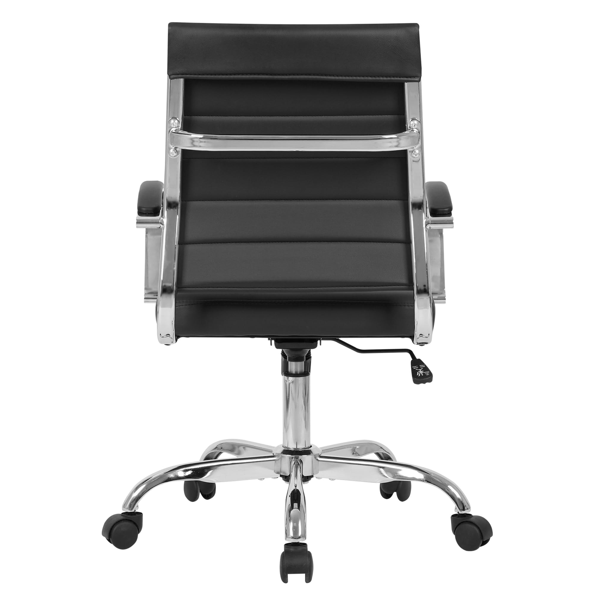 LANDSUN Mid Back Office Chair - PU Leather Executive Desk Chair with Wheels, Armrests & Adjustable Height - Ergonomic Swivel Computer Chair for Home Office, Conference & Task - Soft Padded Ribbed Design (Black) - Perfect for Long Work Hours & Professional Workspaces
