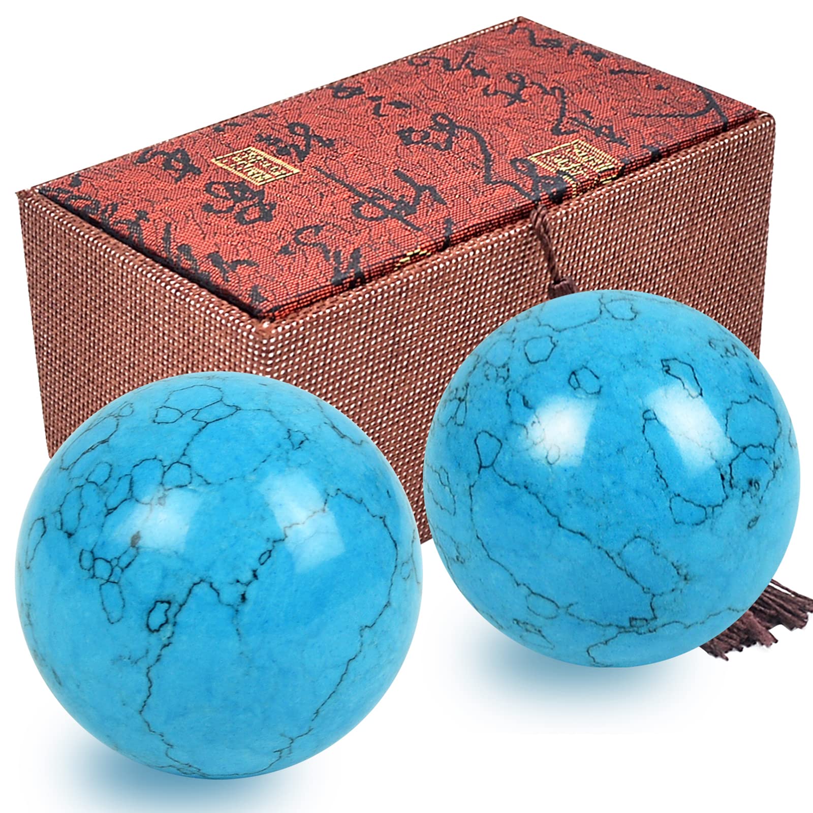 1.57 Inch Chinese Feng Shui Stone Baoding Balls - Stress Relief & Hand Exercise Therapy Balls with Gift Box (Blue) - Perfect for Meditation, Office Relaxation & Traditional Chinese Wellness Practice