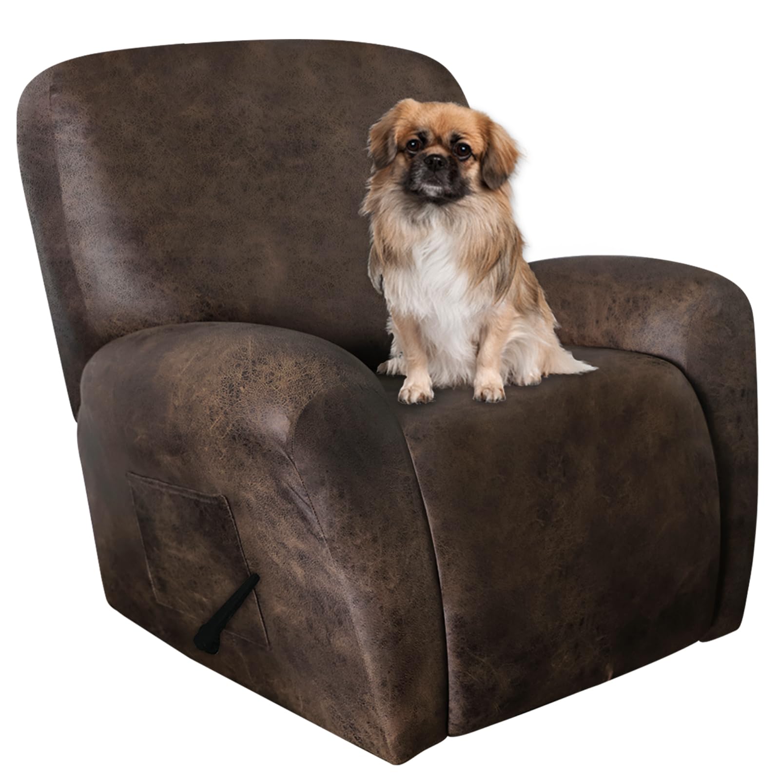 Premium Heavy-Duty Leather-Like Recliner Chair Covers - 4-Piece Set for Lazy Boy & Recliners | Washable Pet-Friendly Slipcovers (Dark Brown) | Perfect for Living Room, Home Theater & Office Comfort