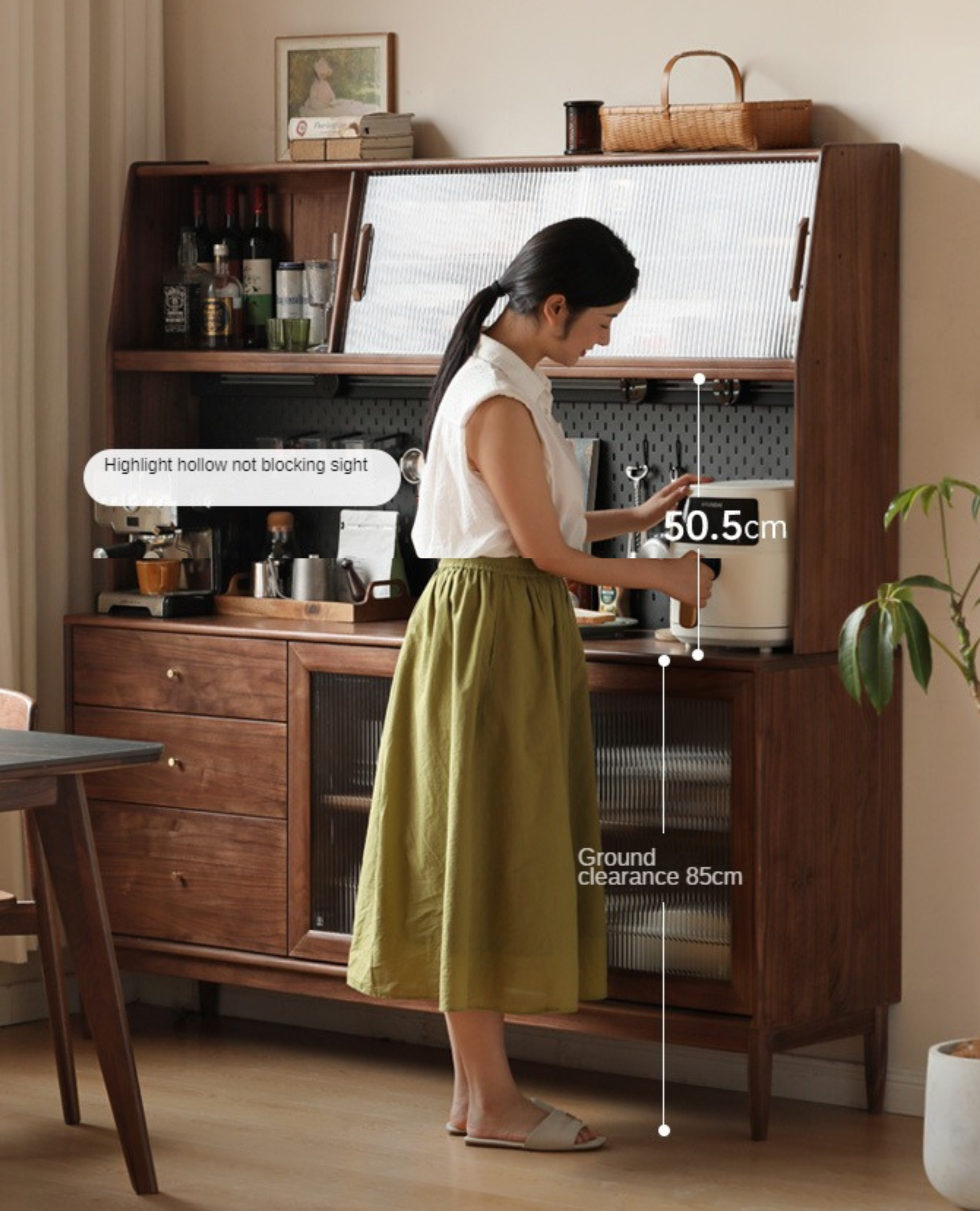 Solid Black Walnut Wood Sideboard Buffet Cabinet - Elegant Dining Room Storage for China, Linens & Entertaining Essentials