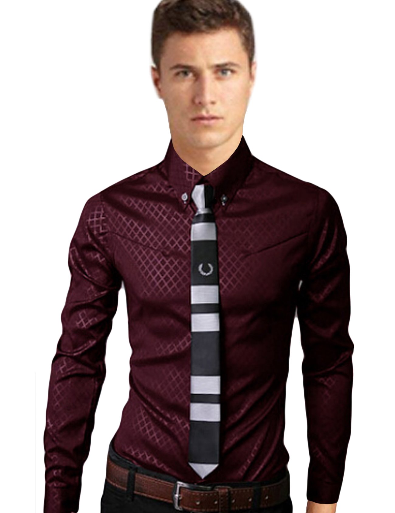 Premium Men's Dress Shirt - Slim Fit Grid Pattern Casual Button Down Shirt for Office, Business & Formal Occasions