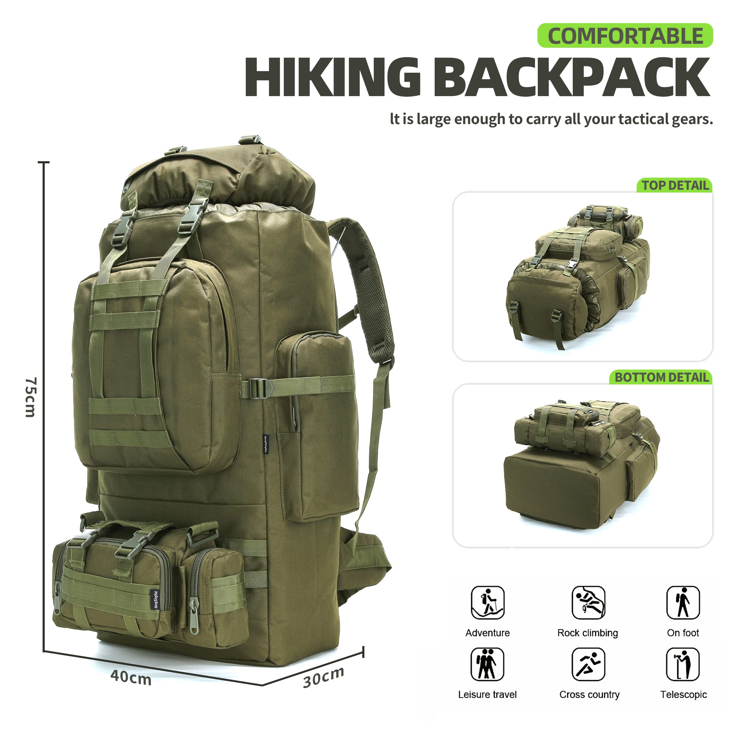 100L Waterproof Lightweight Camping & Hiking Backpack - Molle Military Tactical Rucksack for Outdoor Adventures, Travel & Survival Gear (Army Green) - Perfect for Camping, Hiking, Trekking & Tactical Missions