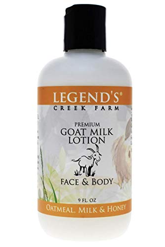 Premium Goat Milk Lotion by Legend's Creek Farm - Deeply Moisturizing Body, Hand & Face Cream with Shea Butter, Sunflower Oil & Aloe - Handmade in USA, 9 Oz (Oatmeal, Milk & Honey) - Perfect for Dry Skin Care & Daily Hydration
