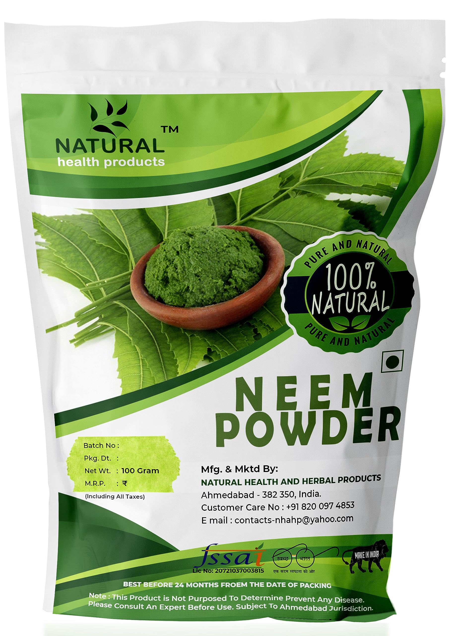 Organic Neem Powder for Acne & Dark Circles - 100% Pure Herbal Anti-Bacterial Leaf Powder for Men & Women - Promotes Thicker, Stronger Skin - Natural Health Supplement (100g) | Ideal for DIY Face Masks, Skincare Routines & Herbal Remedies