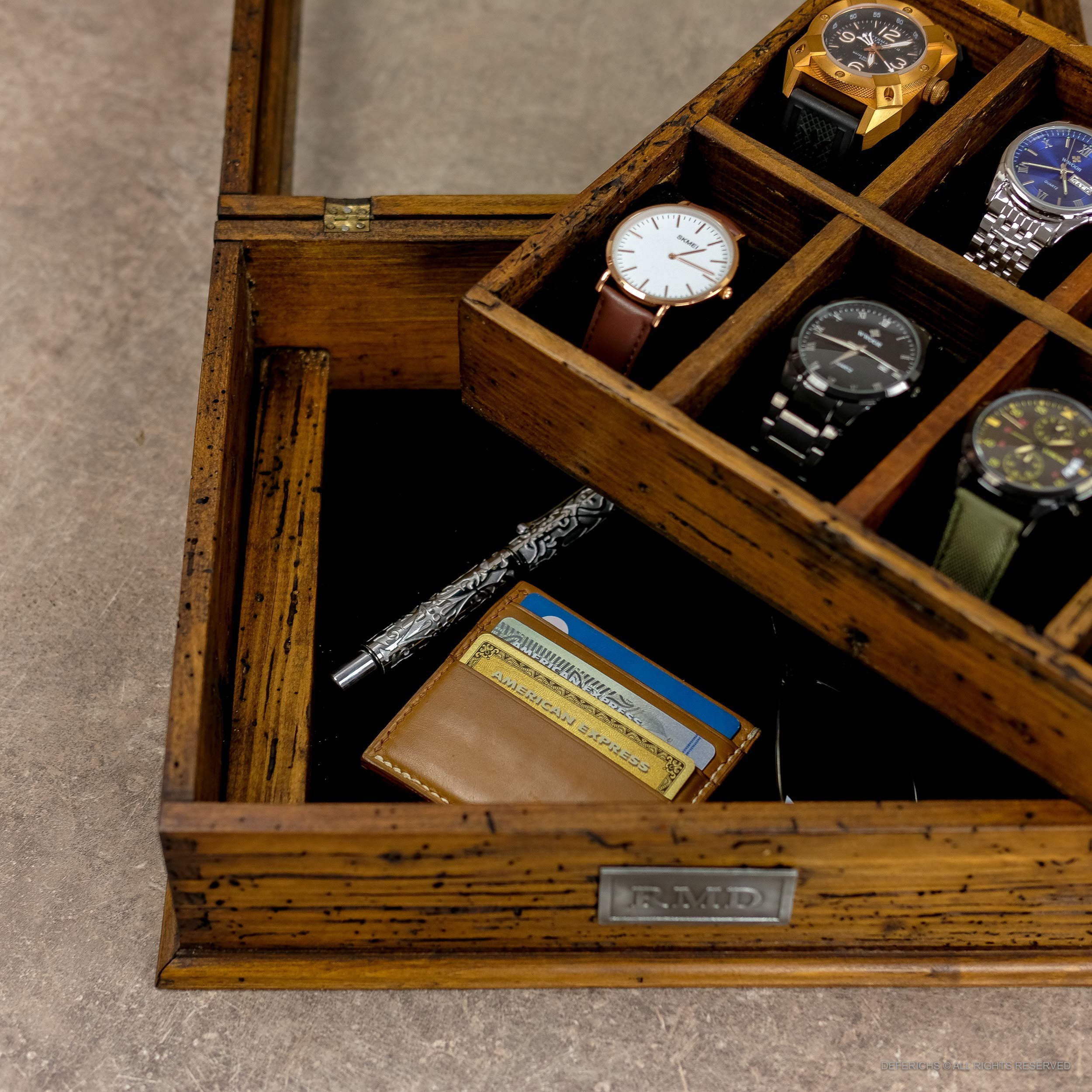 Premium Wooden Watch Box for Men - Holds 8 Watches with Glass Top & Hidden Compartment - Luxury Watch Storage Case - Perfect Gift for Watch Collectors & Enthusiasts (Ideal for Home, Office & Travel)