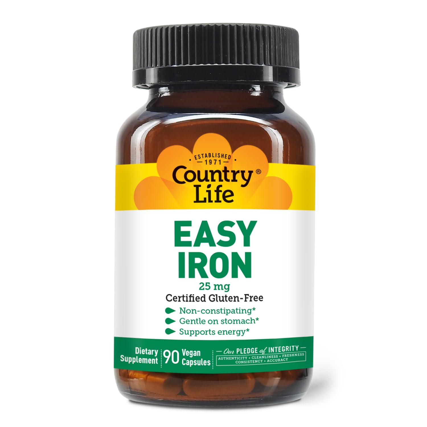 Country Life Easy Iron 25mg Capsules - Gentle Non-Constipating Ferrochel Iron Supplement - Vegan Vitamin for Women & Men - Supports Energy & Red Blood Cell Production - Ideal for Anemia Support & Daily Wellness