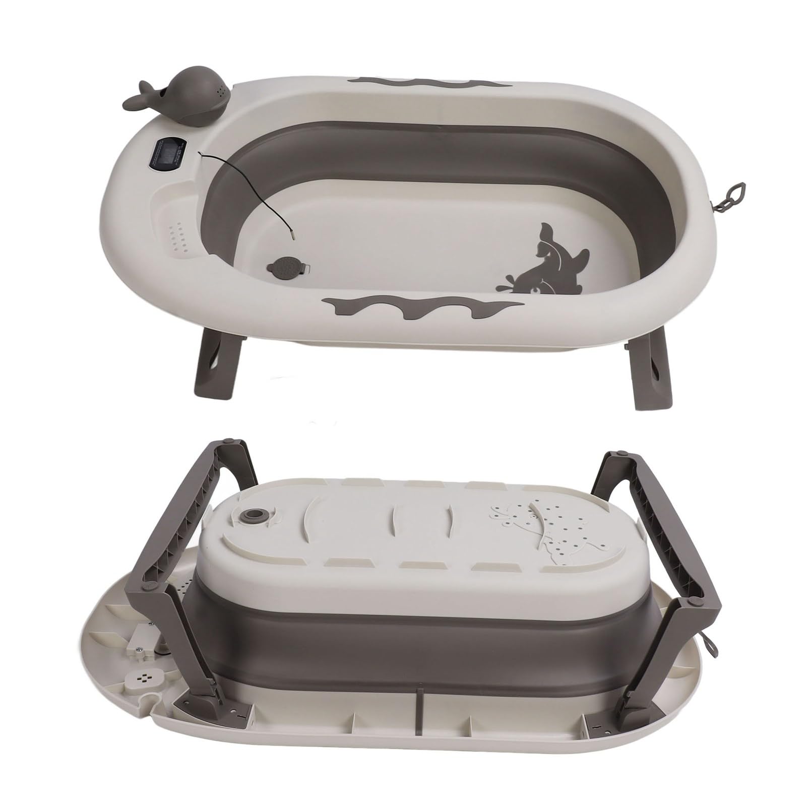 Foldable Temperature-Sensing Baby Bathtub with Drain - Widened Design for Newborns & Toddlers - Portable Infant Bath Tub for Home, Travel & Daily Use