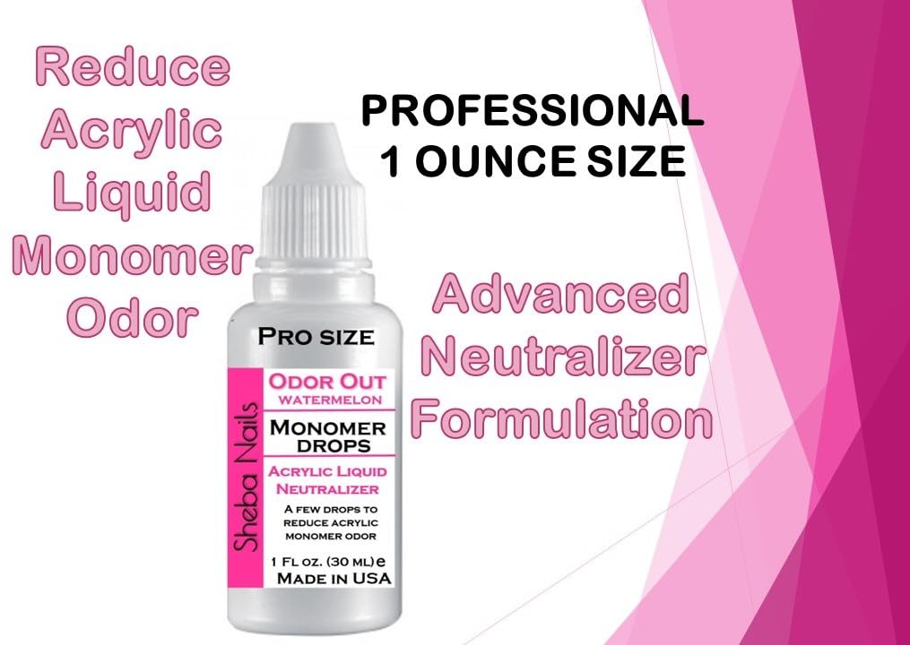 SHEBA NAILS Odor Out Monomer Drops Acrylic Liquid Neutralizer - 1 oz Watermelon Scent for Reducing Monomer Smell in Nail Extensions | DIY Manicure & Professional Nail Salon Use | Perfect for Home Nail Art and Acrylic Application