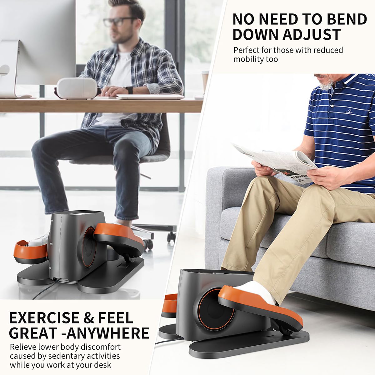 Samini Electric Under Desk Elliptical Machine - Quiet Leg Exerciser with LCD Monitor & Adjustable Speeds - Compact Foot Pedal Exerciser for Office, Home & Seniors - Perfect for Work from Home, Sedentary Lifestyle & Physical Therapy