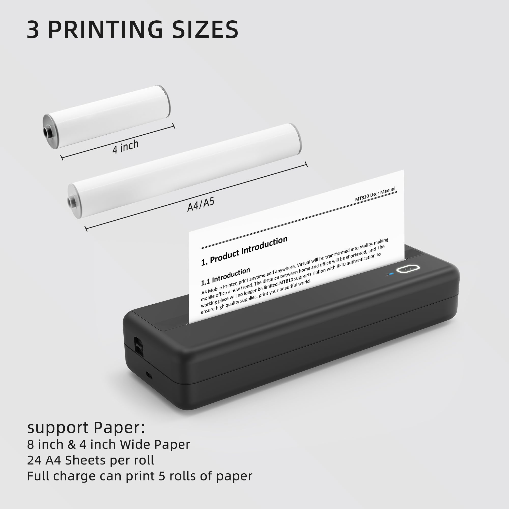 Wireless Thermal Printer for Home Office & Travel - Compact, Inkless, Works with iOS, Android & Laptops - Supports 4