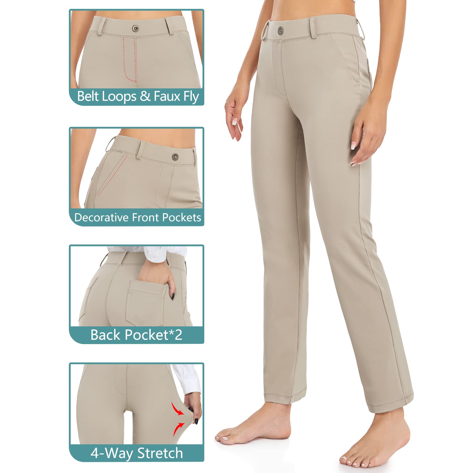 HISKYWIN Women's Stretchy Yoga Dress Pants - Straight Leg & Bootcut Office Slacks with Pockets for Business Casual, Petite Sizes - Perfect for Work, Yoga & Everyday Comfort