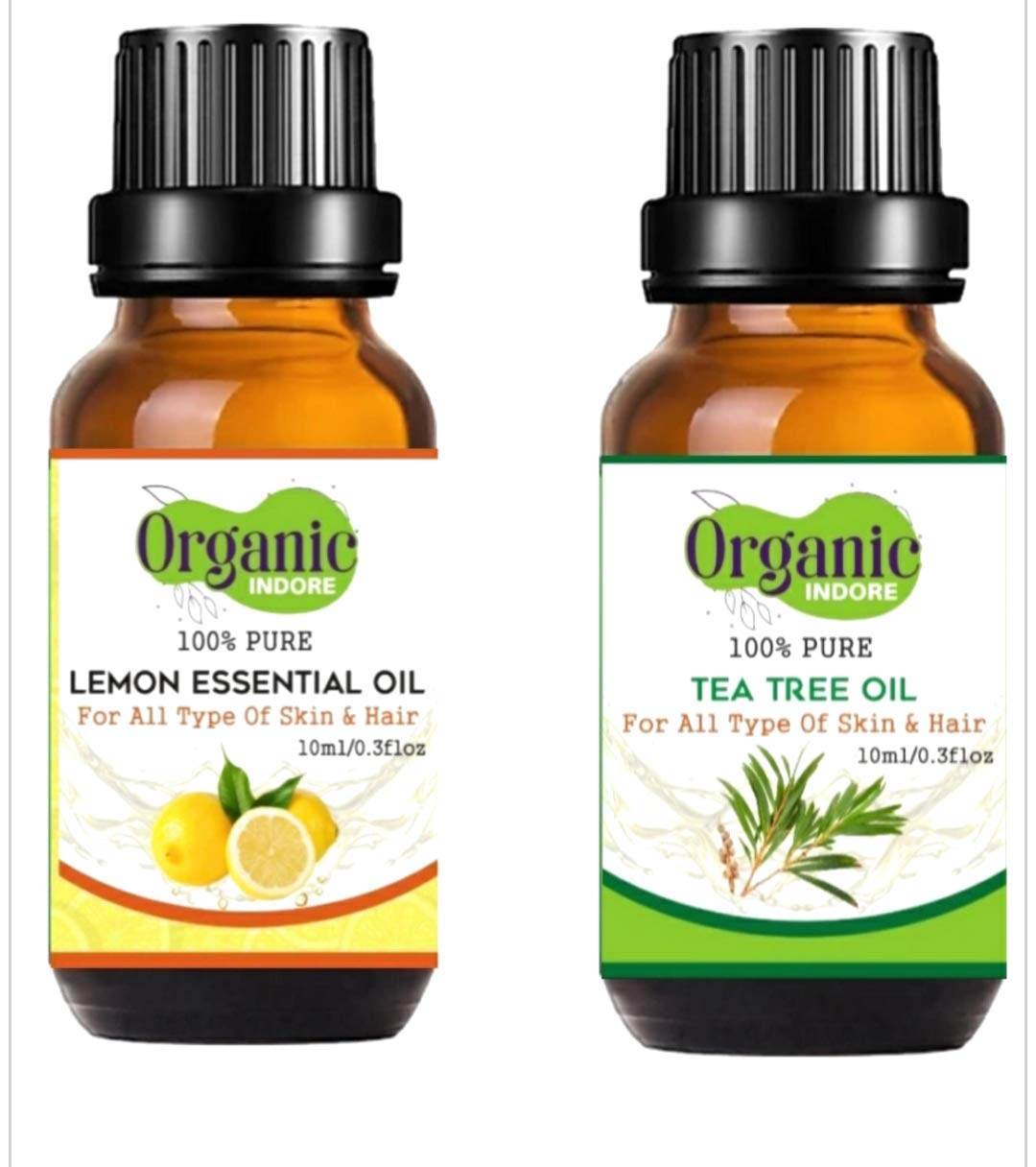 Organic Indore Tea Tree Oil & Lemon Oil - 100% Pure Essential Oils for Skin Care, Hair Growth & Aromatherapy - Perfect for DIY Beauty, Relaxation & Home Cleaning