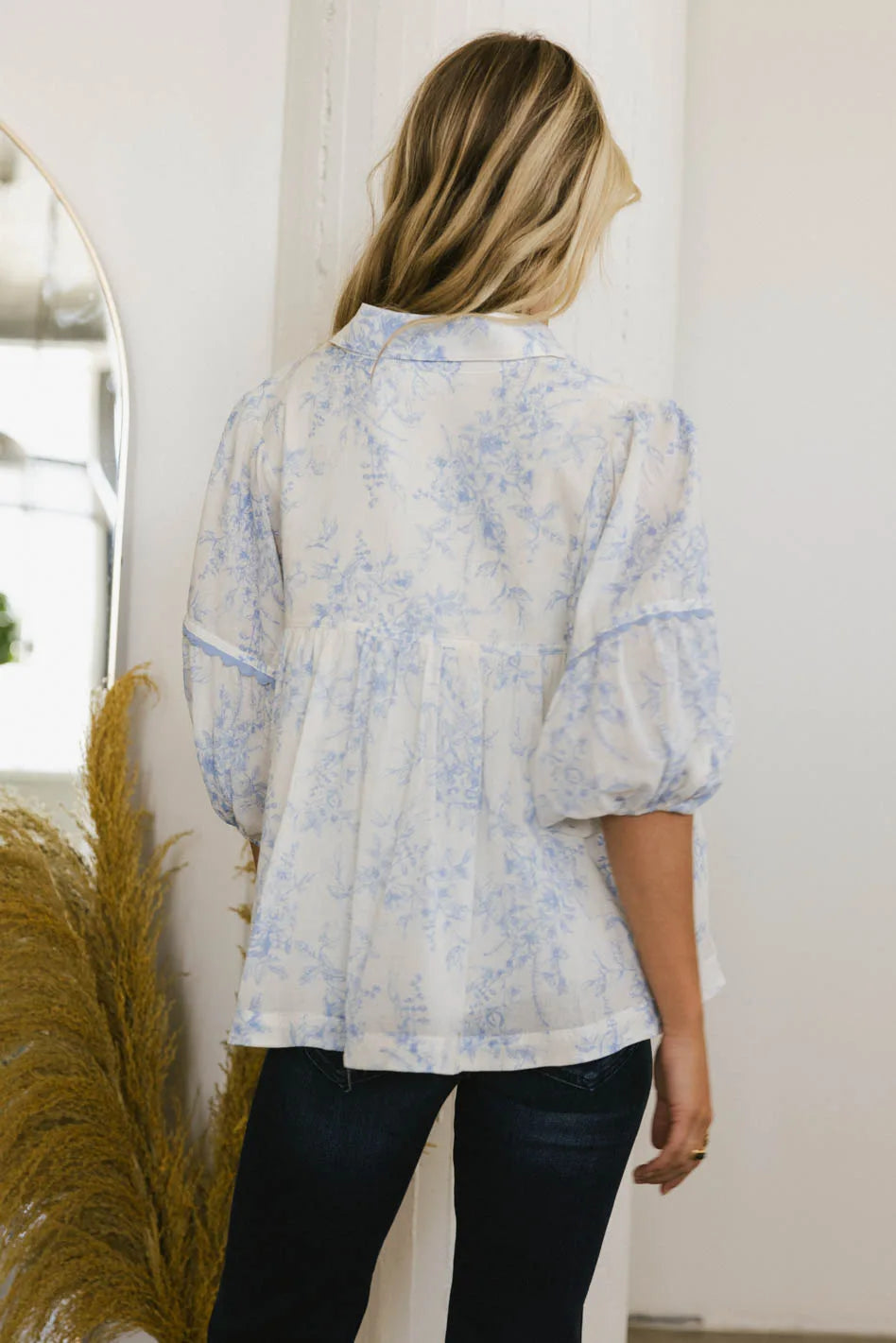 Madison Floral Blouse Women's Blue Floral Print Top | Elegant Spring Summer Casual Shirt | Perfect for Office, Date Night & Weekend Outings